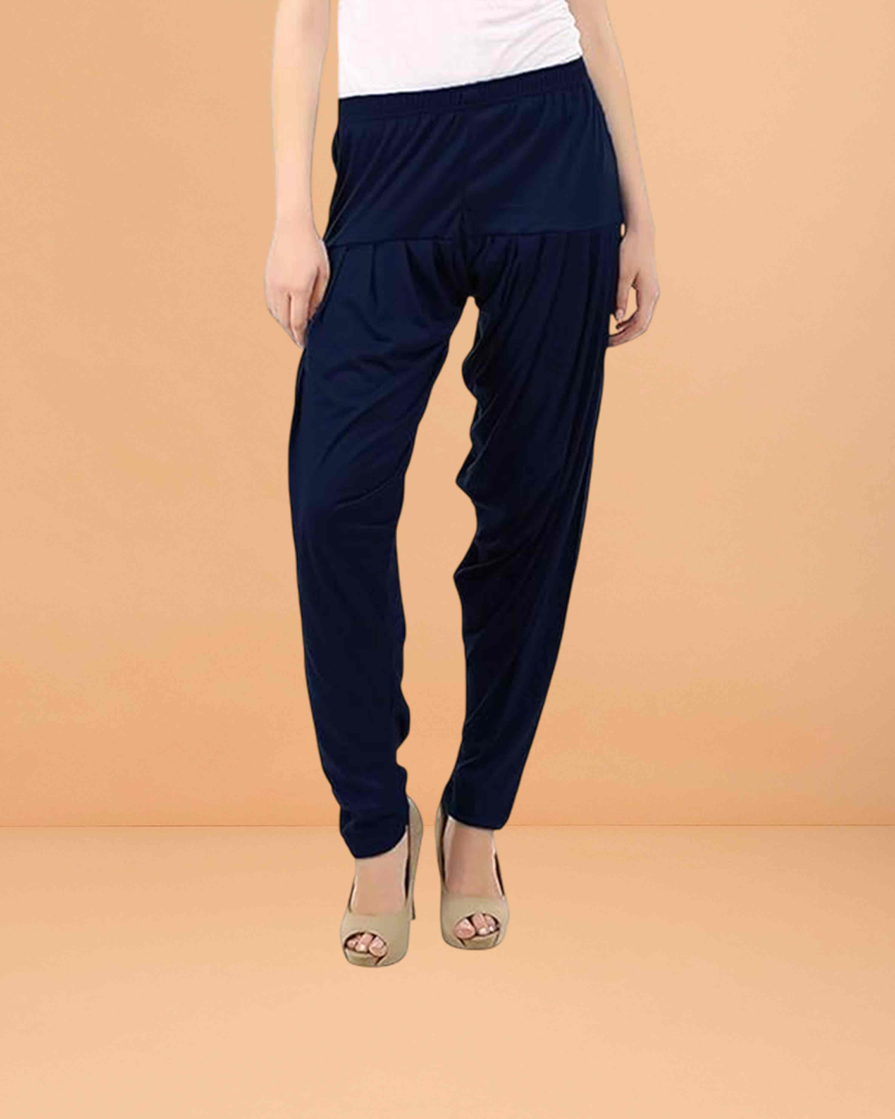 Women's Relaxed Fit Cotton Viscose Lycra Dhoti Patiyala Salwar Harem Bottoms Pants for Women's - Navy Blue