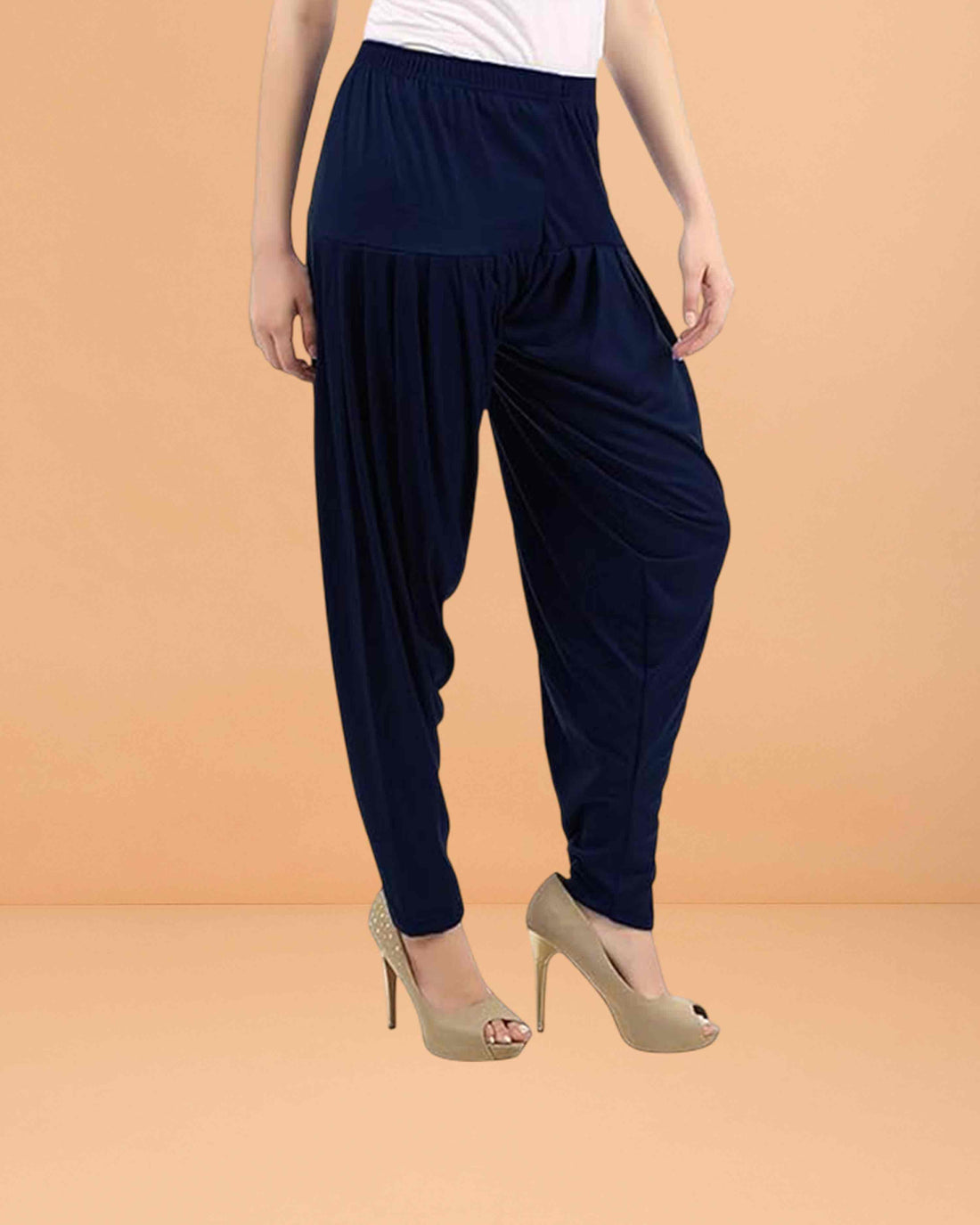 Women's Relaxed Fit Cotton Viscose Lycra Dhoti Patiyala Salwar Harem Bottoms Pants for Women's - Navy Blue