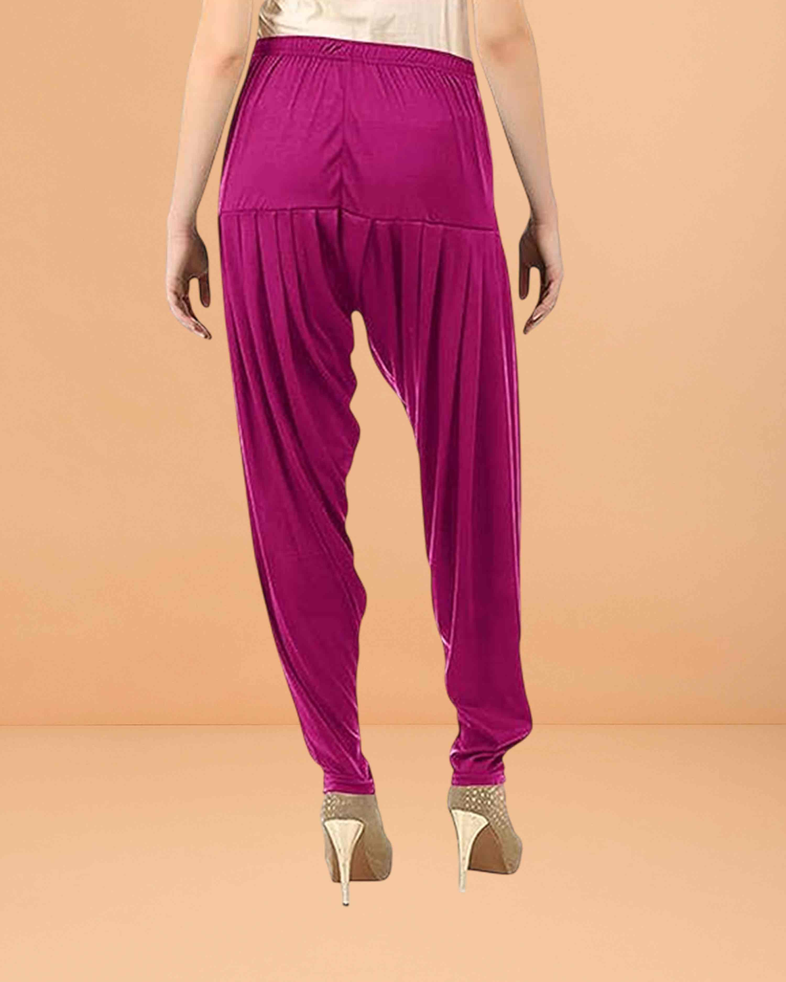 Women's Relaxed Fit Cotton Viscose Lycra Dhoti Patiyala Salwar Harem Bottoms Pants for Women's - Purple