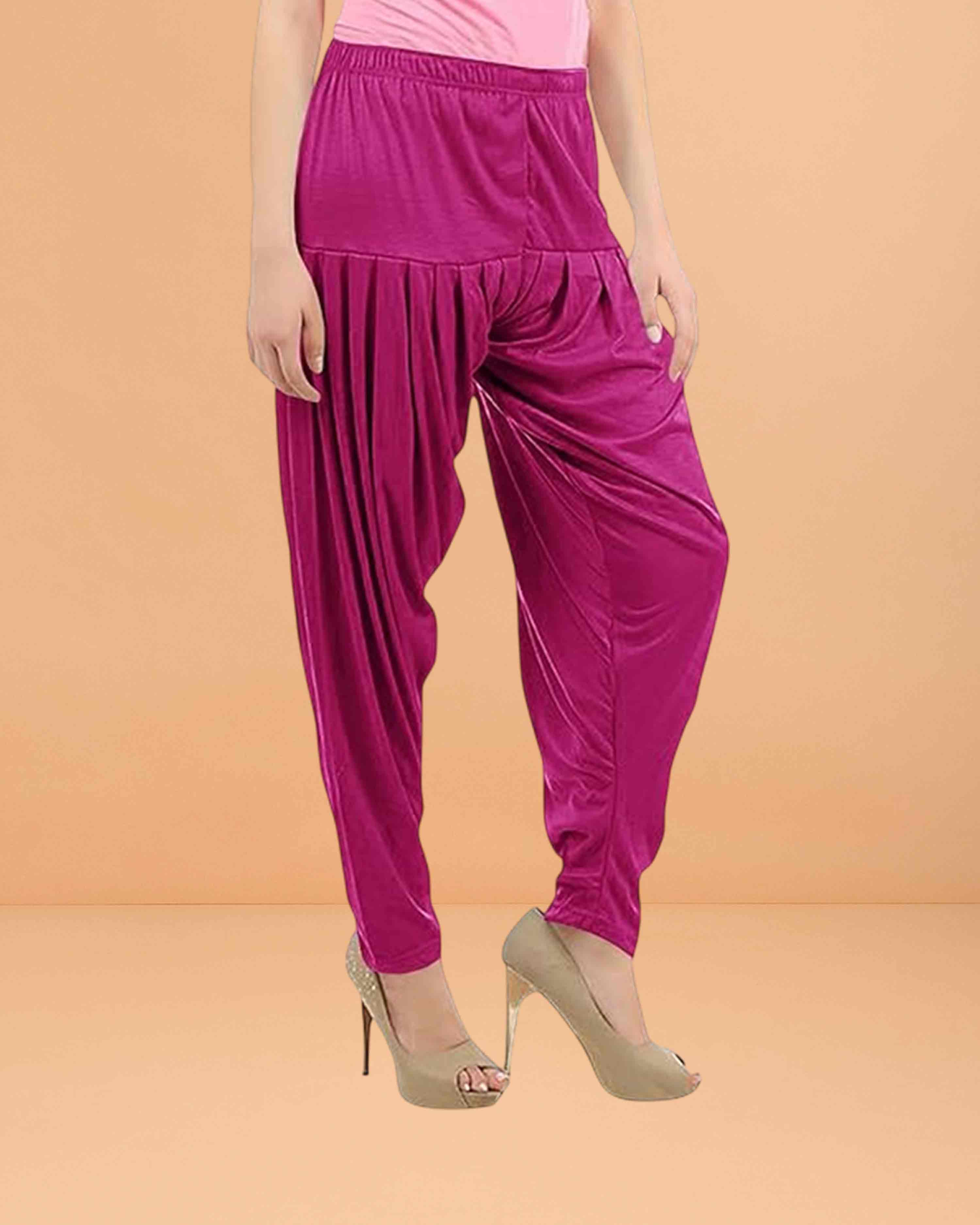Women's Relaxed Fit Cotton Viscose Lycra Dhoti Patiyala Salwar Harem Bottoms Pants for Women's - Purple