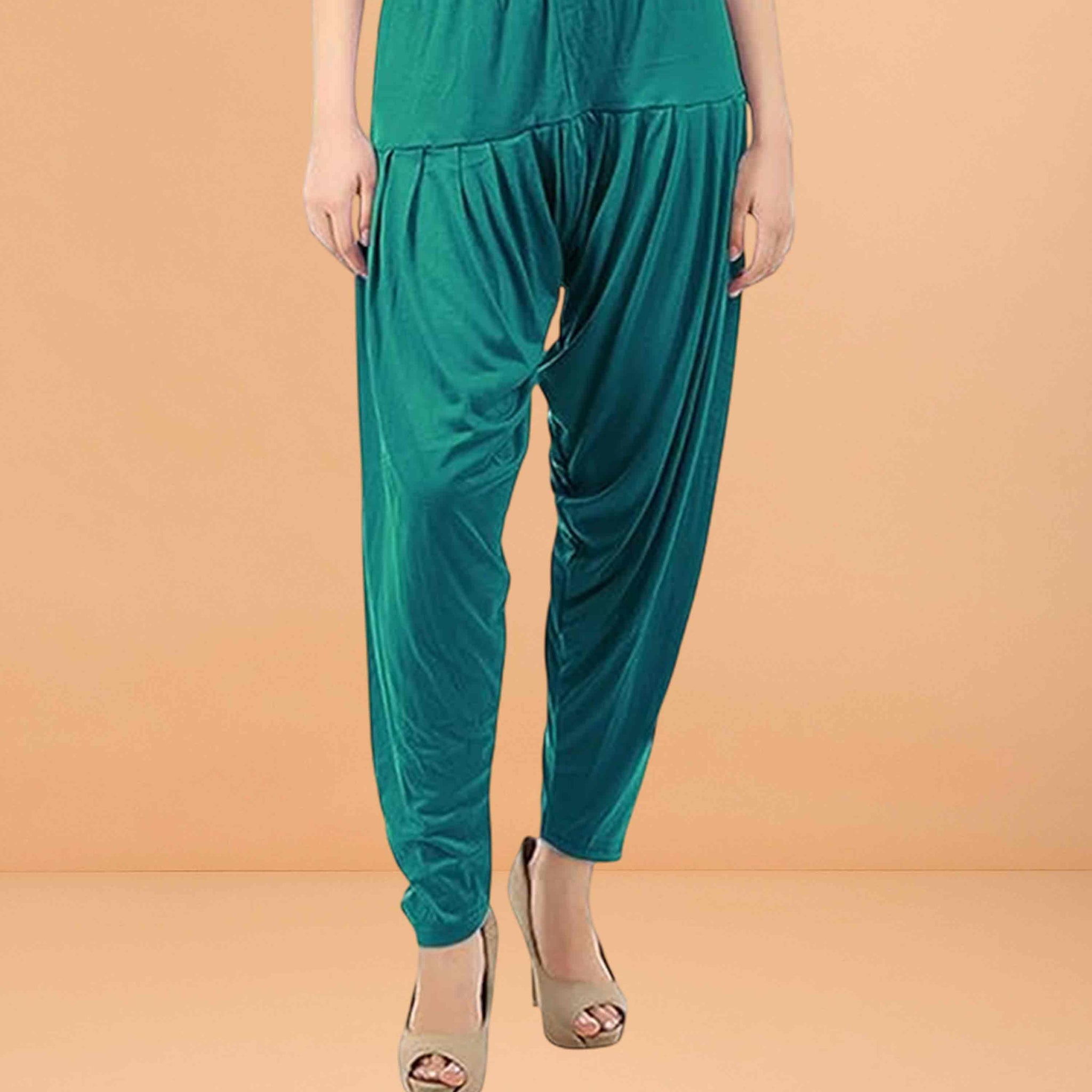 Women's Relaxed Fit Cotton Viscose Lycra Dhoti Patiyala Salwar Harem Bottoms Pants for Women's - Ramar Green