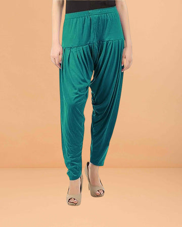 Women's Relaxed Fit Cotton Viscose Lycra Dhoti Patiyala Salwar Harem Bottoms Pants for Women's - Ramar Green