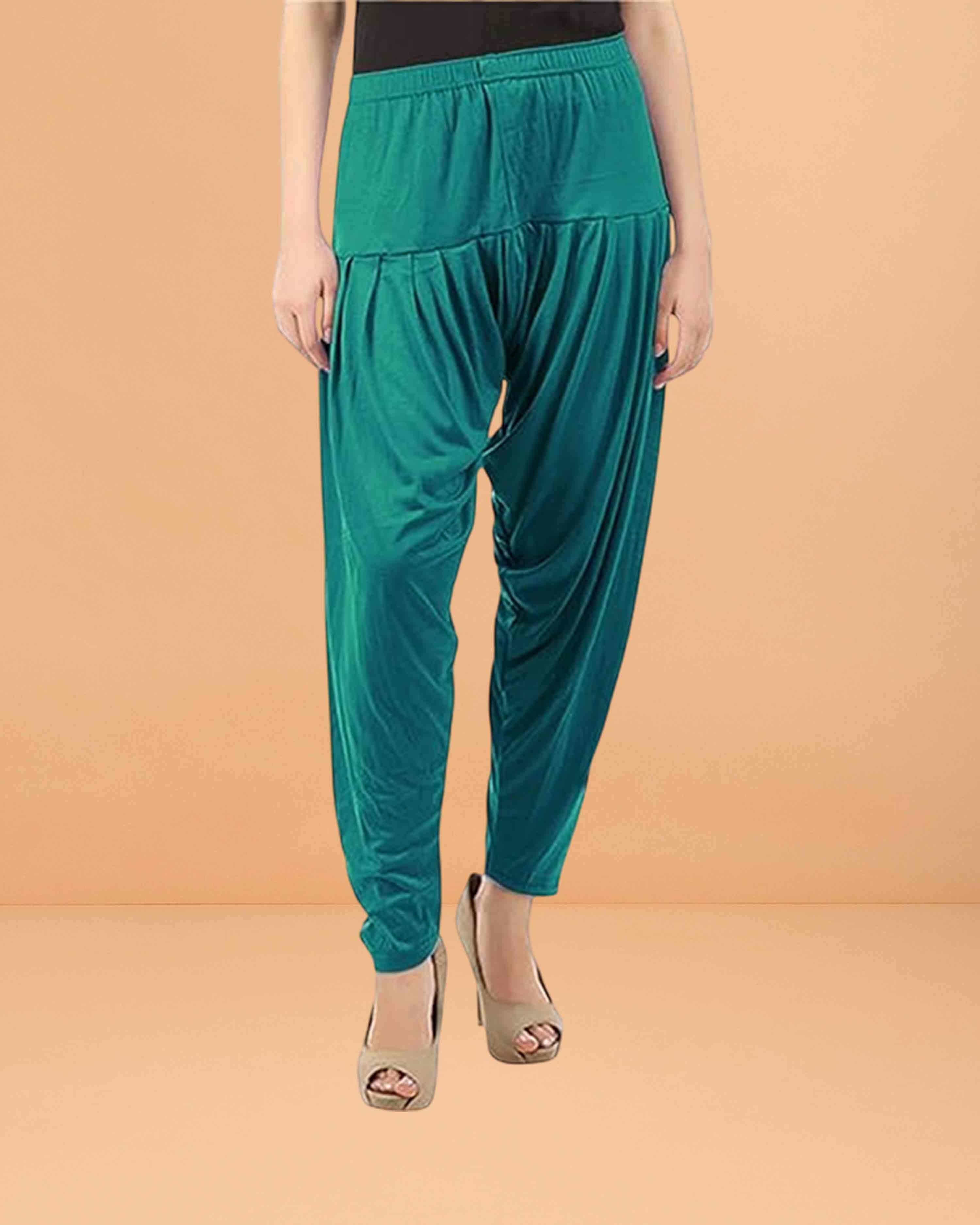 Women's Relaxed Fit Cotton Viscose Lycra Dhoti Patiyala Salwar Harem Bottoms Pants for Women's - Ramar Green