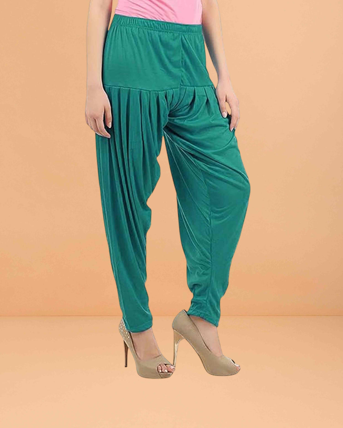 Women's Relaxed Fit Cotton Viscose Lycra Dhoti Patiyala Salwar Harem Bottoms Pants for Women's - Ramar Green
