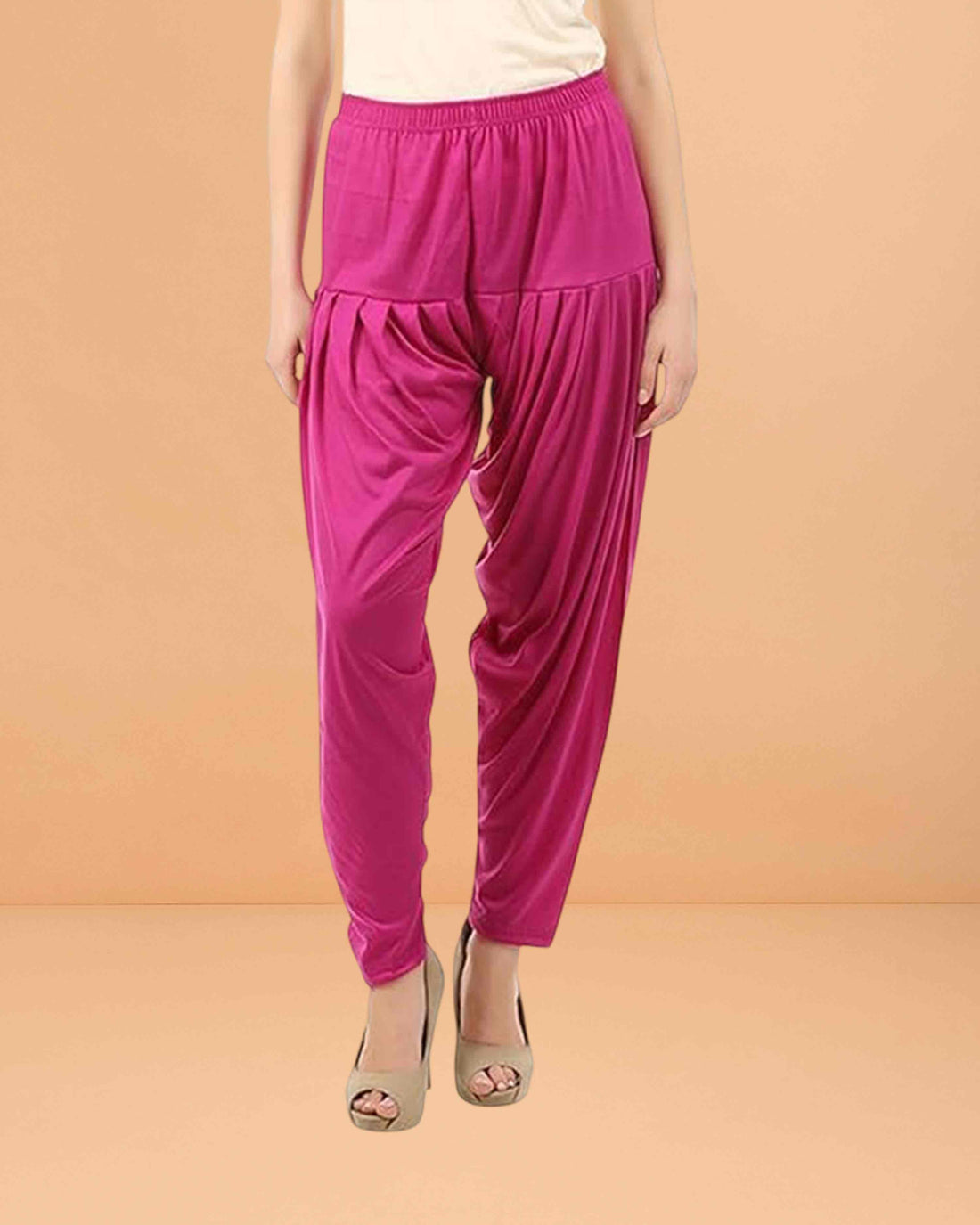 Women's Relaxed Fit Cotton Viscose Lycra Dhoti Patiyala Salwar Harem Bottoms Pants for Women's - Rani Pink