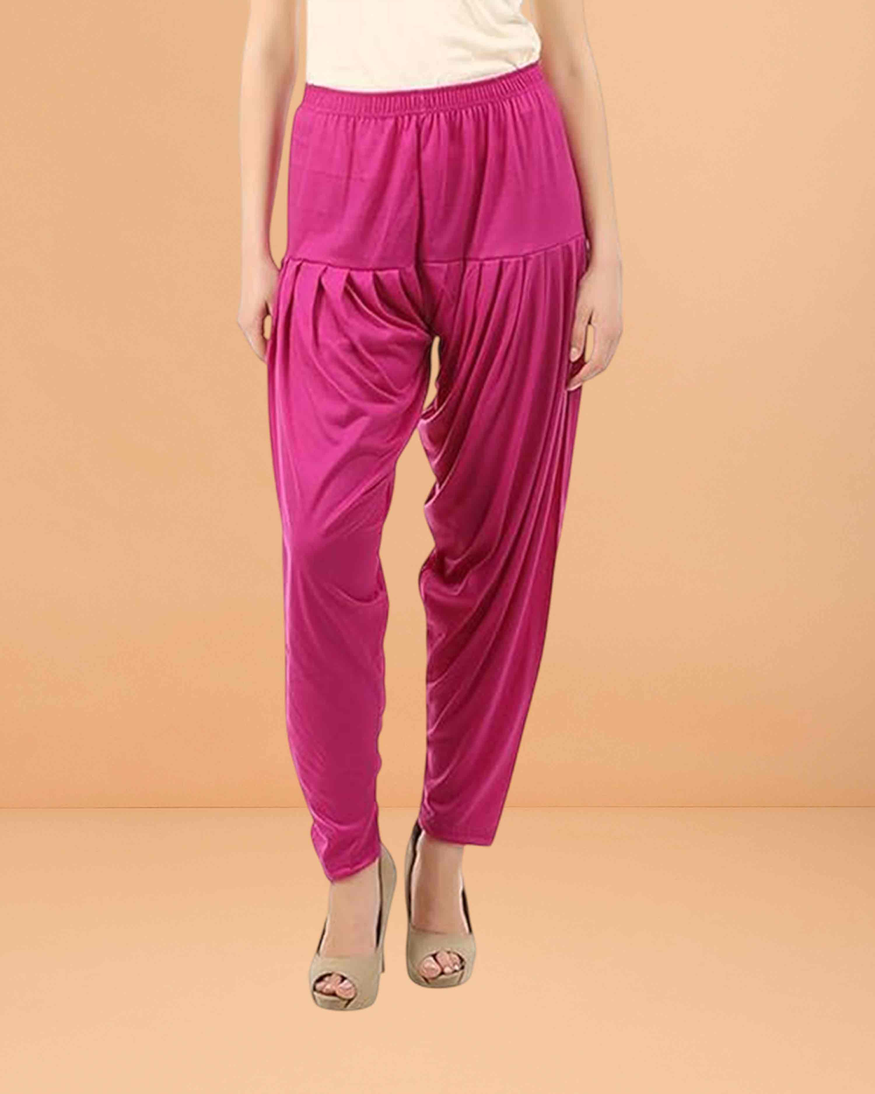 Women's Relaxed Fit Cotton Viscose Lycra Dhoti Patiyala Salwar Harem Bottoms Pants for Women's - Rani Pink