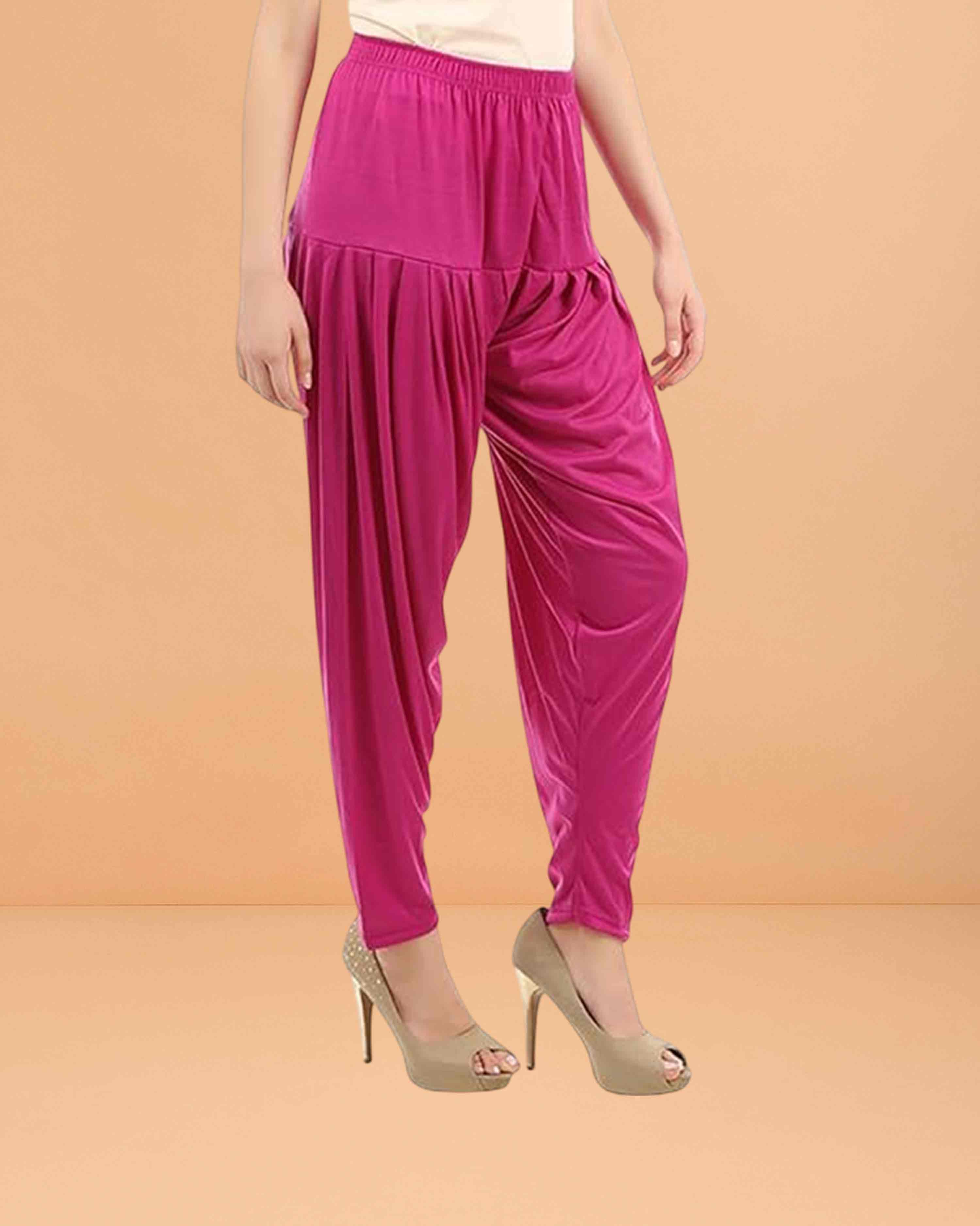 Women's Relaxed Fit Cotton Viscose Lycra Dhoti Patiyala Salwar Harem Bottoms Pants for Women's - Rani Pink
