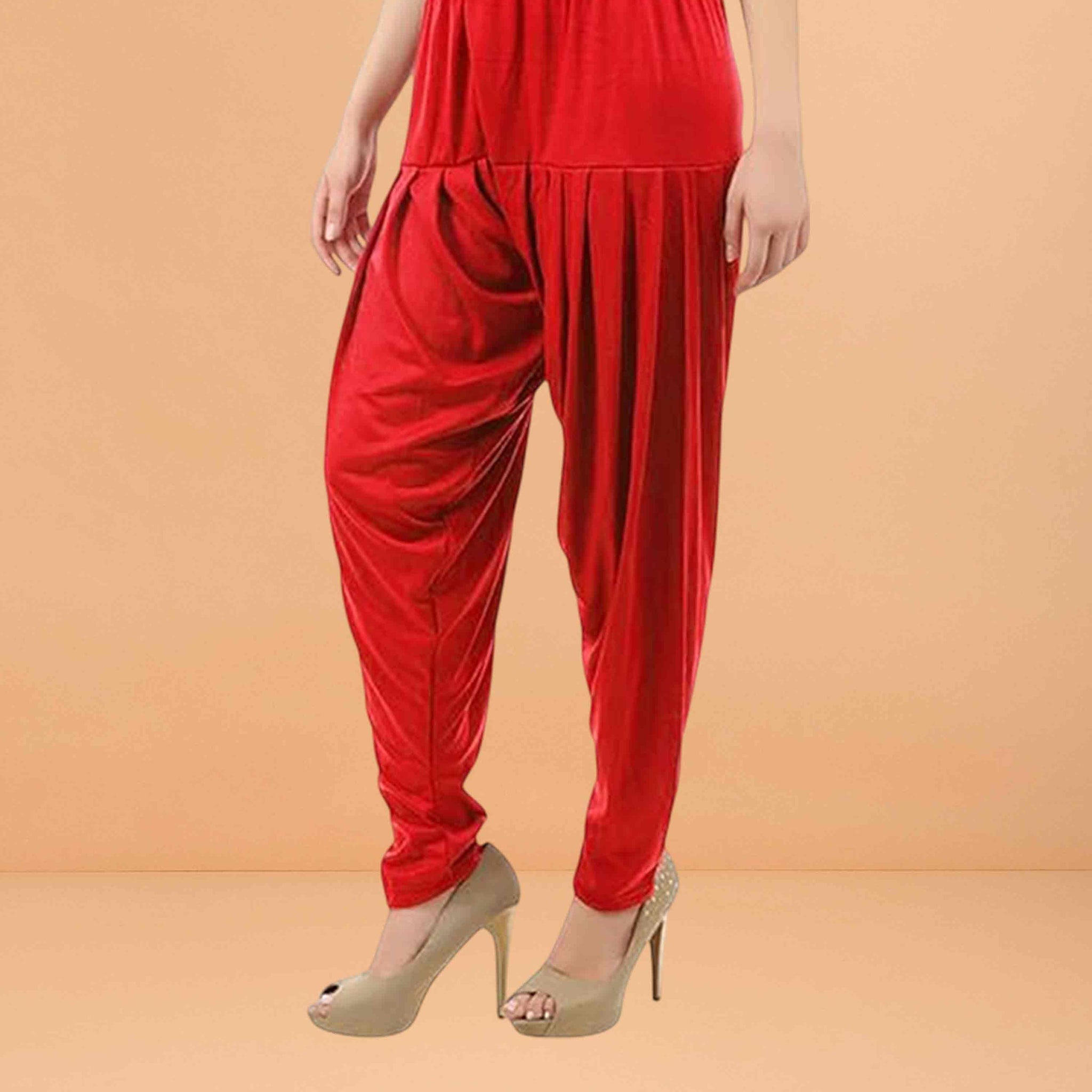Women's Relaxed Fit Cotton Viscose Lycra Dhoti Patiyala Salwar Harem Bottoms Pants for Women's - Red