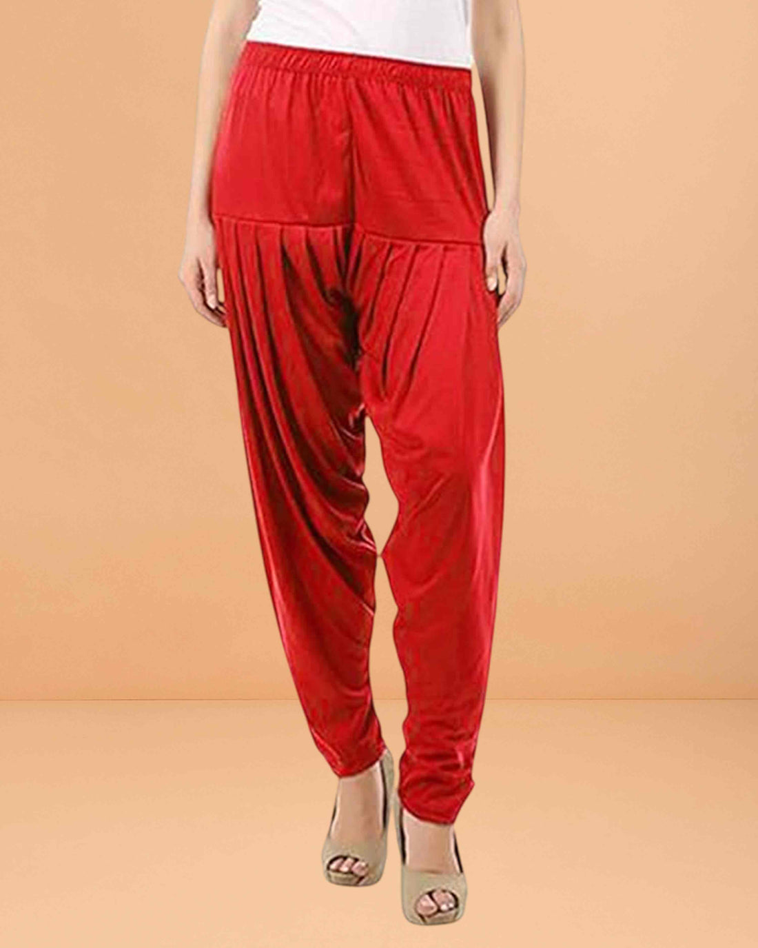 Women's Relaxed Fit Cotton Viscose Lycra Dhoti Patiyala Salwar Harem Bottoms Pants for Women's - Red