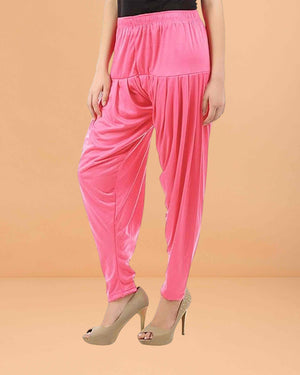 Women's Relaxed Fit Cotton Viscose Lycra Dhoti Patiyala Salwar Harem Bottoms Pants for Women's - Rose
