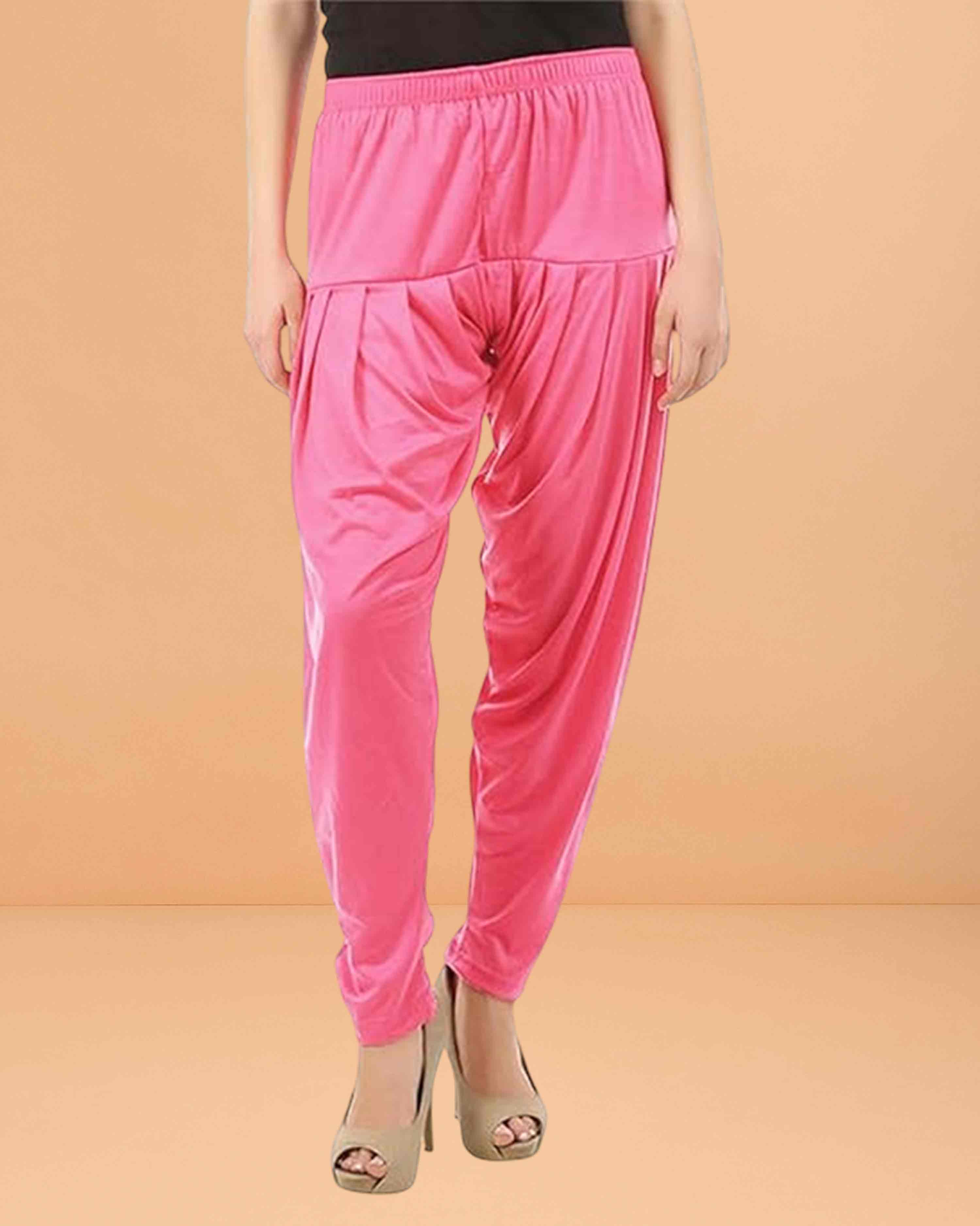 Women's Relaxed Fit Cotton Viscose Lycra Dhoti Patiyala Salwar Harem Bottoms Pants for Women's - Rose