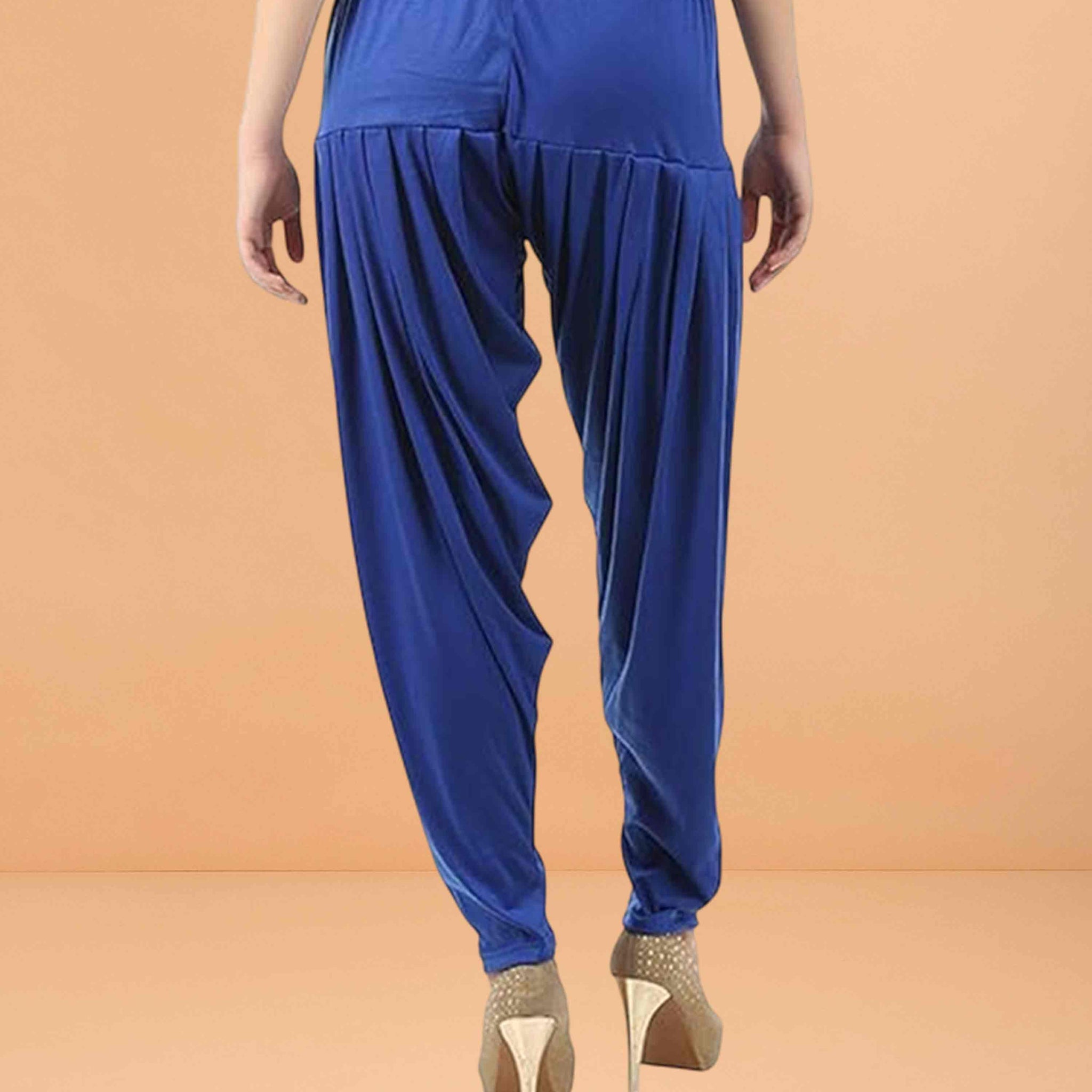 Women's Relaxed Fit Cotton Viscose Lycra Dhoti Patiyala Salwar Harem Bottoms Pants for Women's - Royal blue