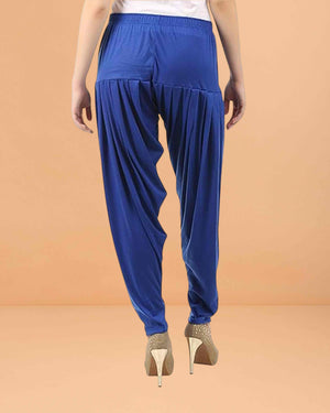 Women's Relaxed Fit Cotton Viscose Lycra Dhoti Patiyala Salwar Harem Bottoms Pants for Women's - Royal blue
