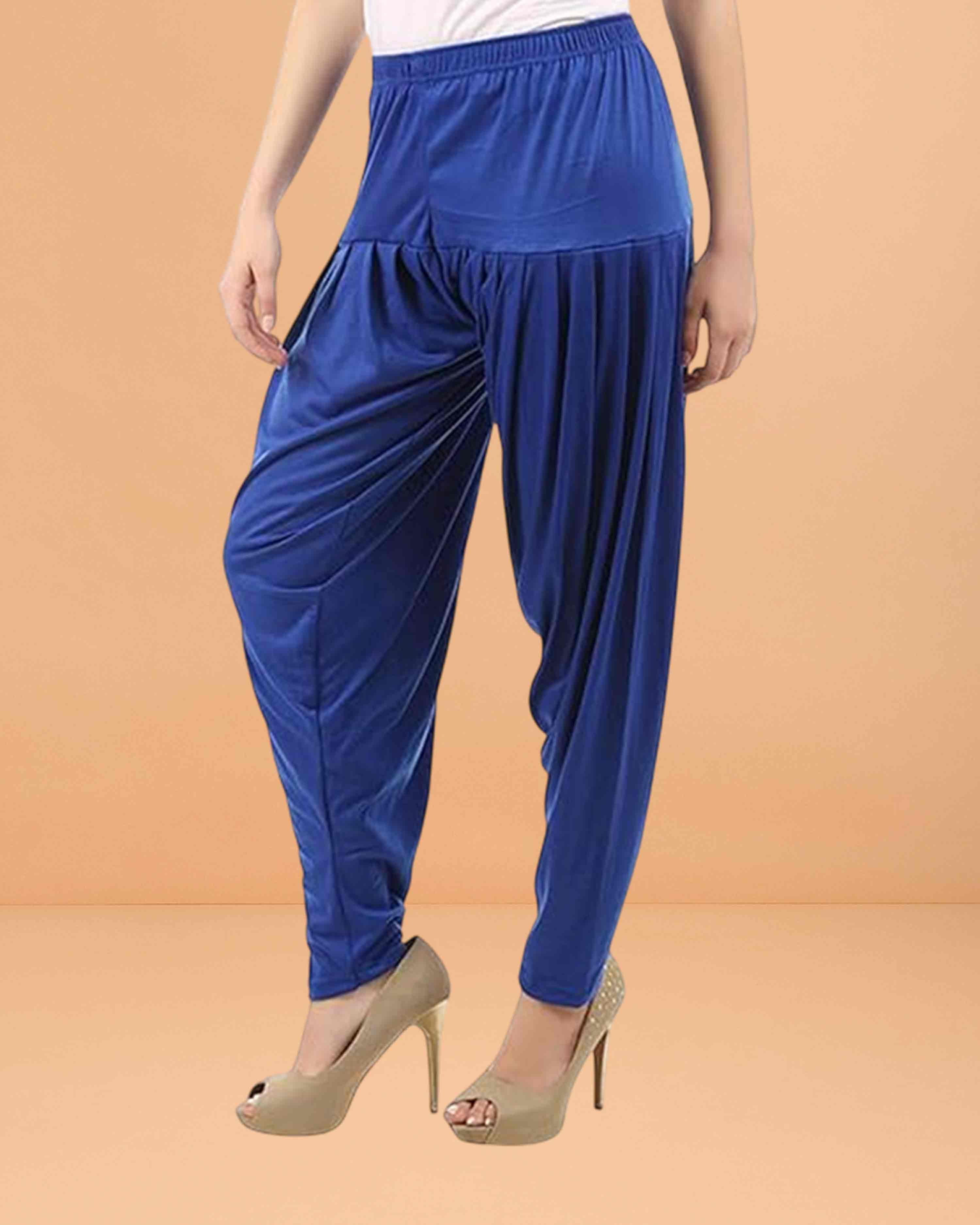 Women's Relaxed Fit Cotton Viscose Lycra Dhoti Patiyala Salwar Harem Bottoms Pants for Women's - Royal blue