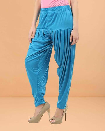 Women's Relaxed Fit Cotton Viscose Lycra Dhoti Patiyala Salwar Harem Bottoms Pants for Women's - Sky blue