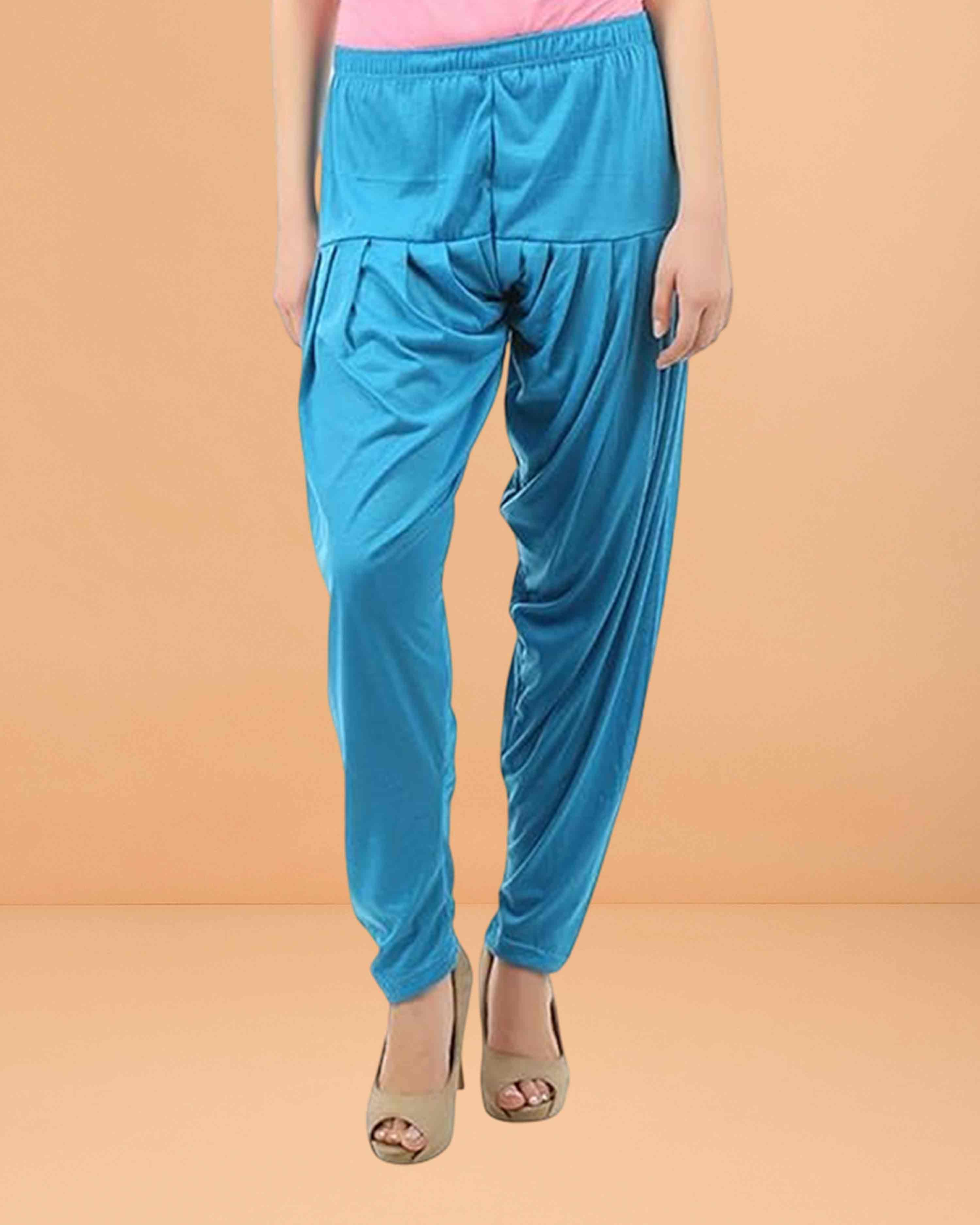 Women's Relaxed Fit Cotton Viscose Lycra Dhoti Patiyala Salwar Harem Bottoms Pants for Women's - Sky blue