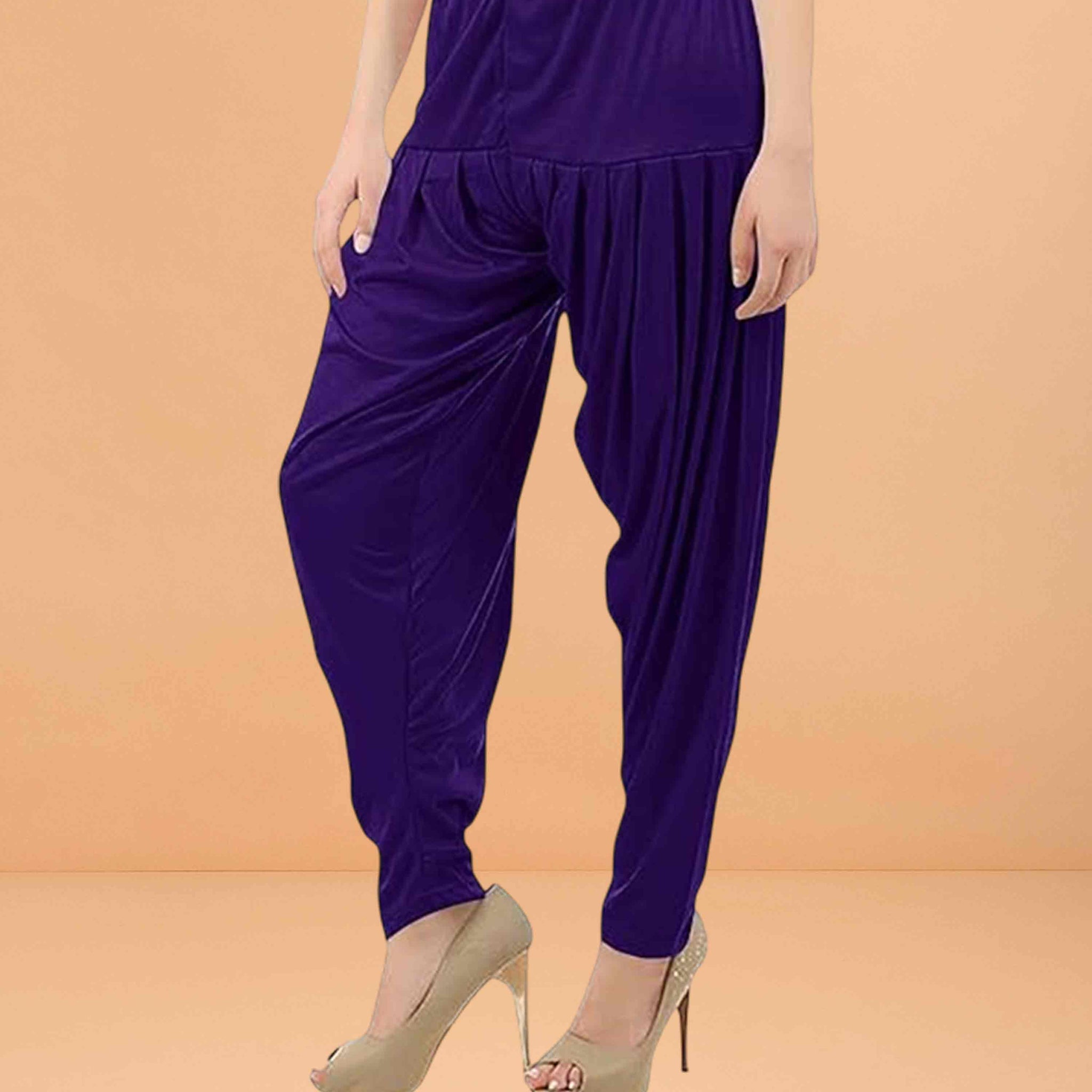 Women's Relaxed Fit Cotton Viscose Lycra Dhoti Patiyala Salwar Harem Bottoms Pants for Women's - Violet