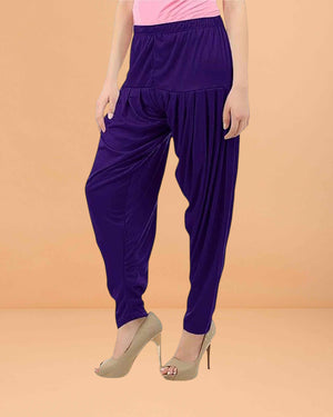Women's Relaxed Fit Cotton Viscose Lycra Dhoti Patiyala Salwar Harem Bottoms Pants for Women's - Violet