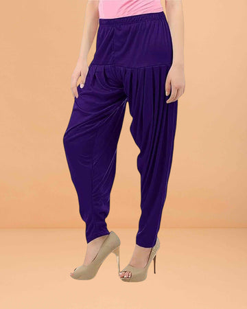 Women's Relaxed Fit Cotton Viscose Lycra Dhoti Patiyala Salwar Harem Bottoms Pants for Women's - Violet