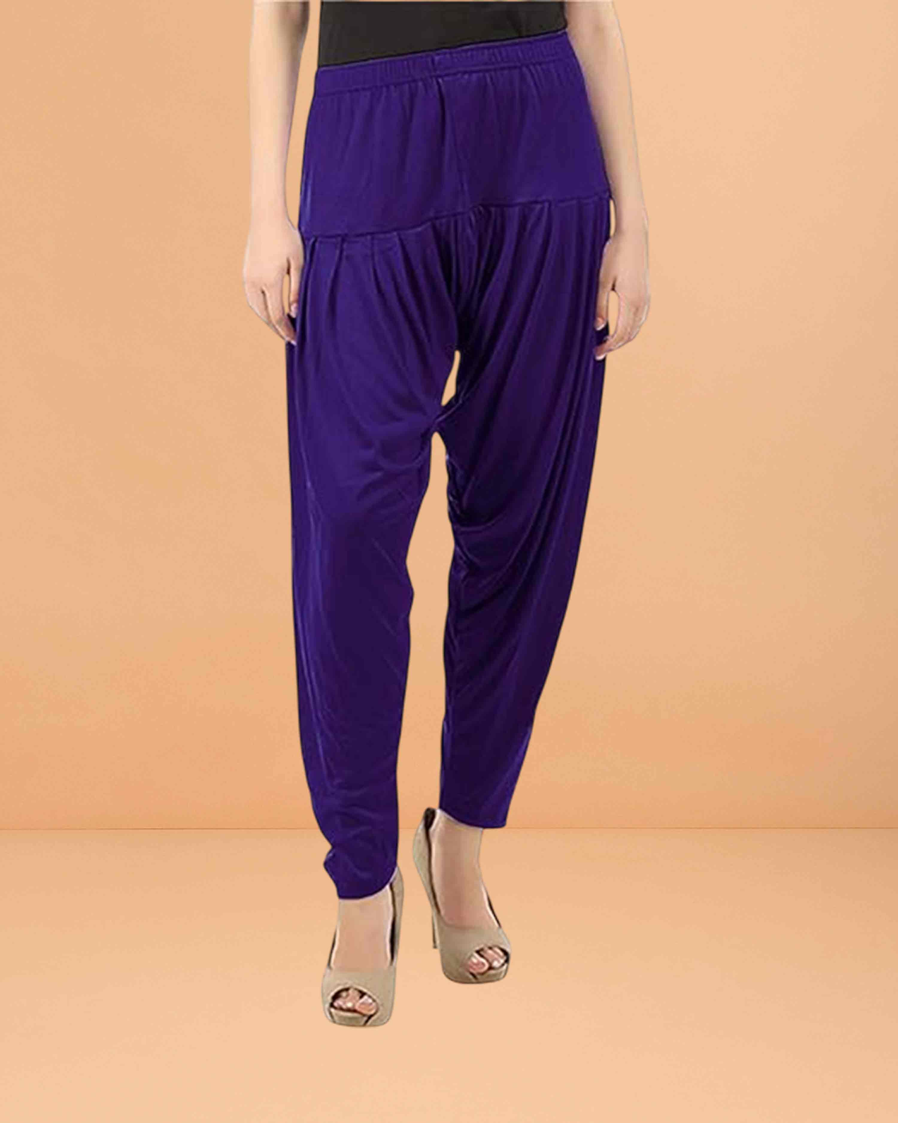 Women's Relaxed Fit Cotton Viscose Lycra Dhoti Patiyala Salwar Harem Bottoms Pants for Women's - Violet