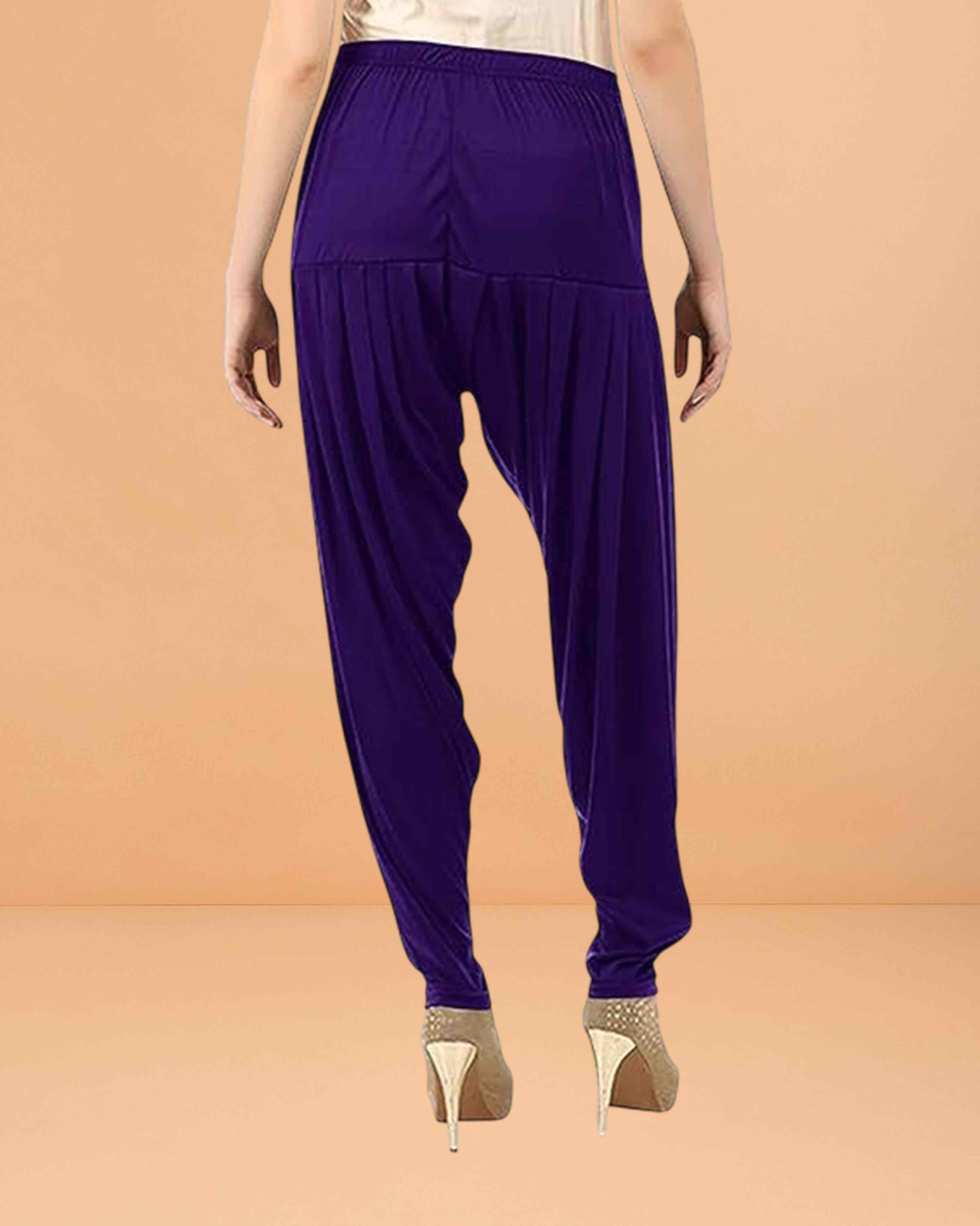 Women's Relaxed Fit Cotton Viscose Lycra Dhoti Patiyala Salwar Harem Bottoms Pants for Women's - Violet