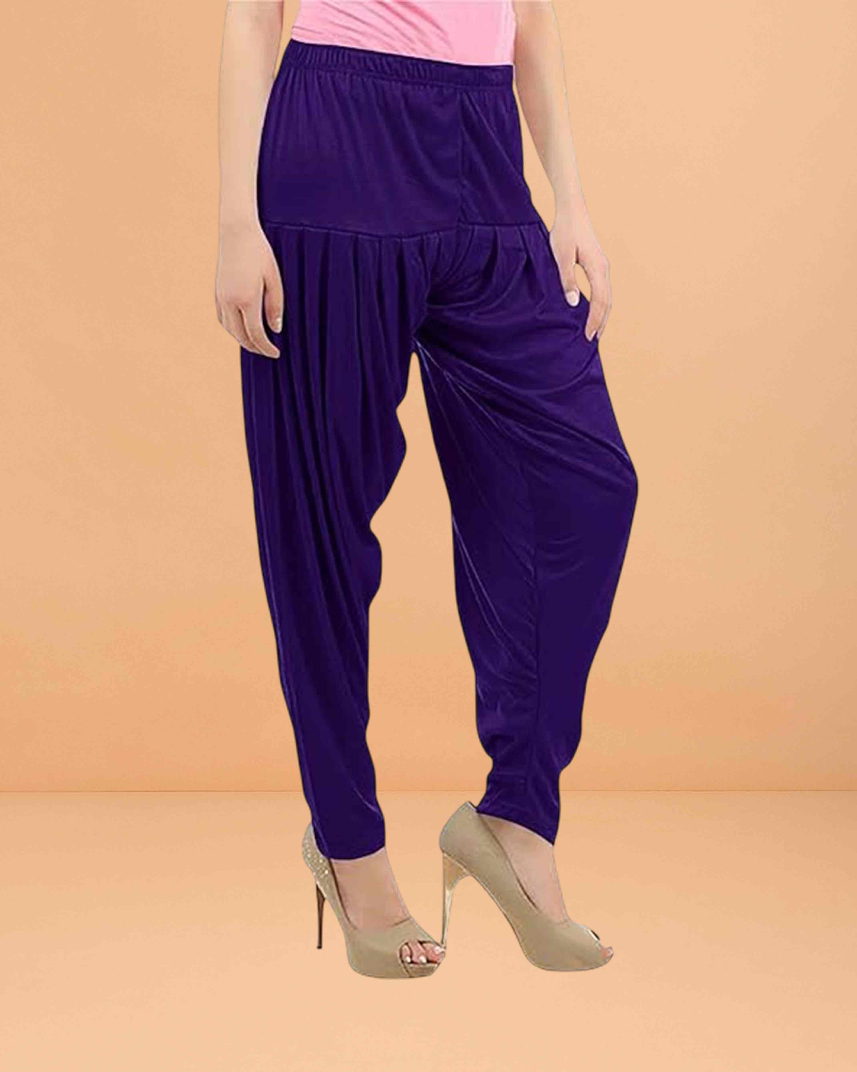 Women's Relaxed Fit Cotton Viscose Lycra Dhoti Patiyala Salwar Harem Bottoms Pants for Women's - Violet