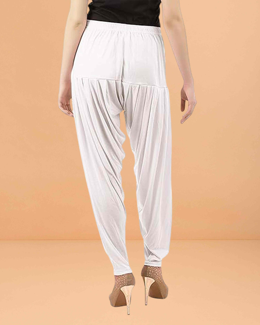 Women's Relaxed Fit Cotton Viscose Lycra Dhoti Patiyala Salwar Harem Bottoms Pants for Women's - white