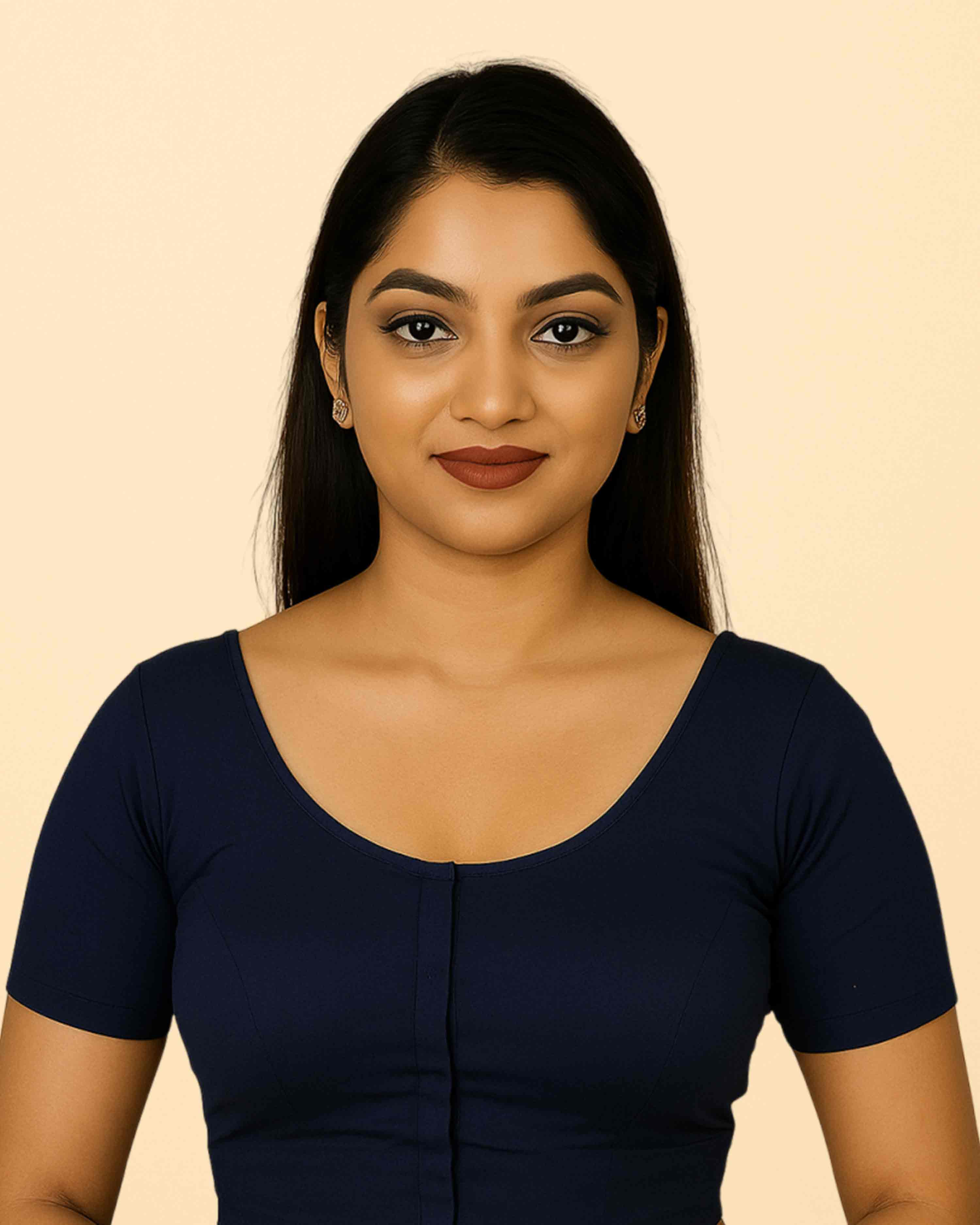 Women's Stylish Round Neck Cotton Comfortable - Navy blue