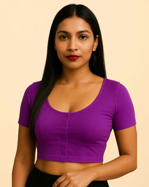Women's 100% Cotton Plain Readymade 2by2 Stitched Short Sleeves Blouse ll Saree Regular Wear Blouse,  (COMBO OF 2)