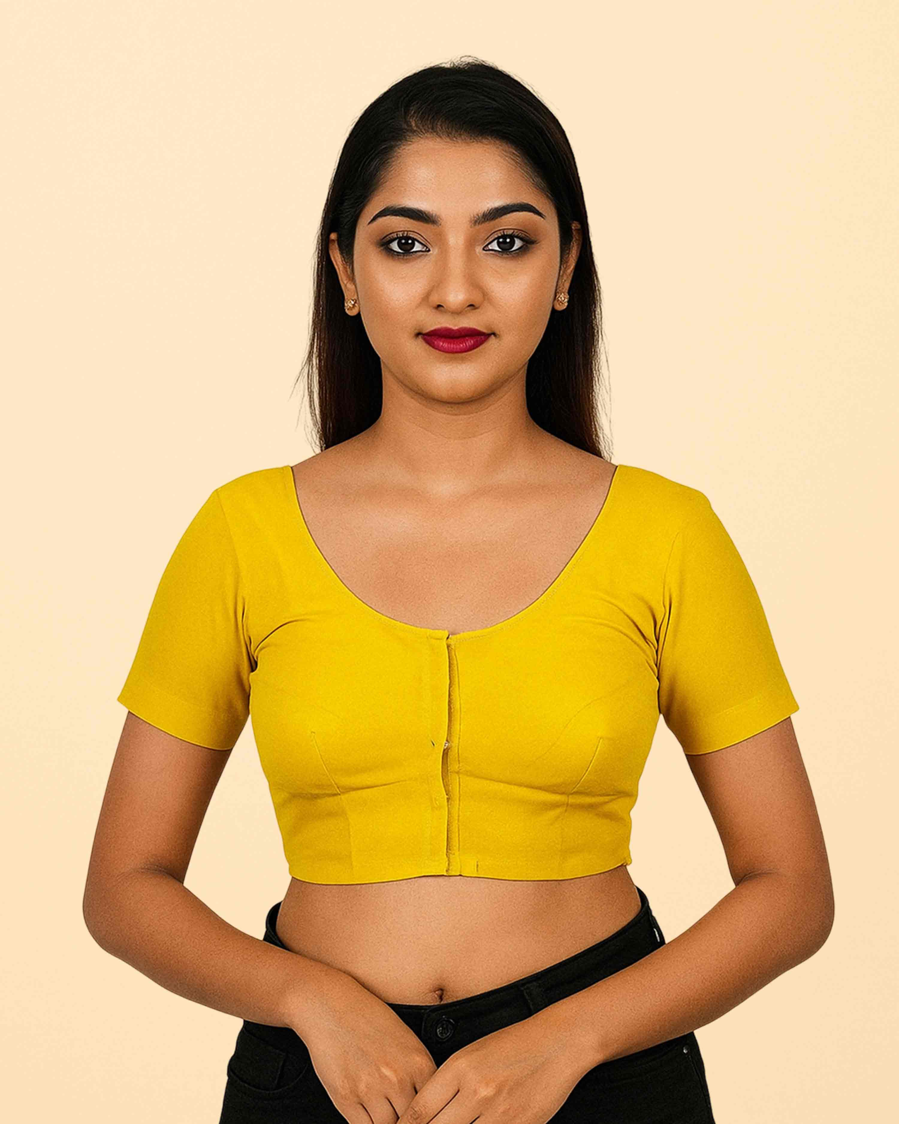 Women's 100% Cotton Plain Readymade 2by2 Stitched Short Sleeves Blouse ll Saree Regular Wear Blouse,  (COMBO OF 2)