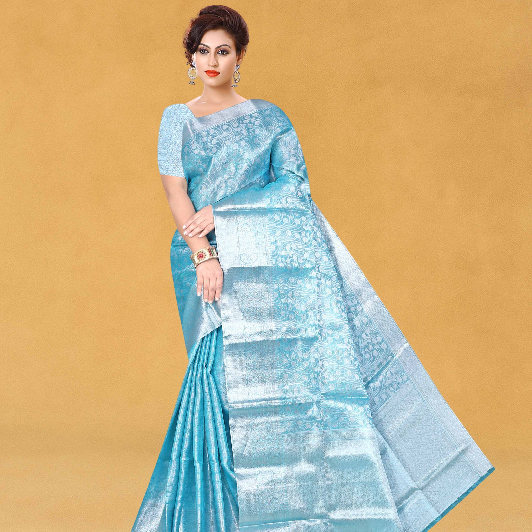 Women's Banarasi Traditional Tissue Saree - Preethi Blue