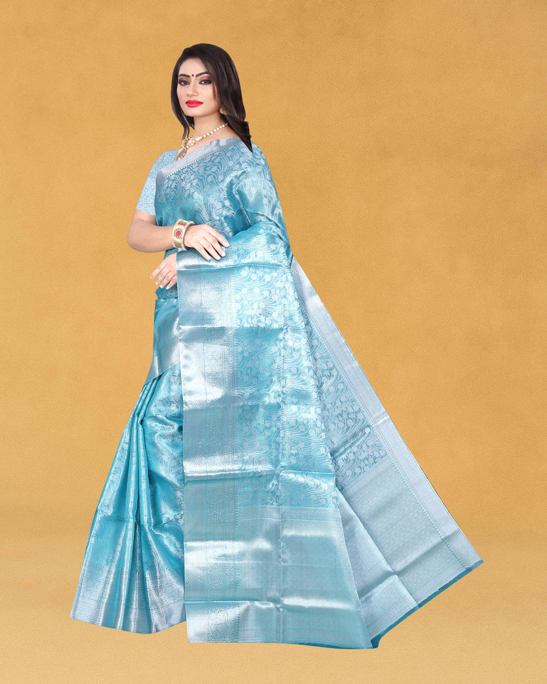 Women's Banarasi Traditional Tissue Saree - Preethi Blue