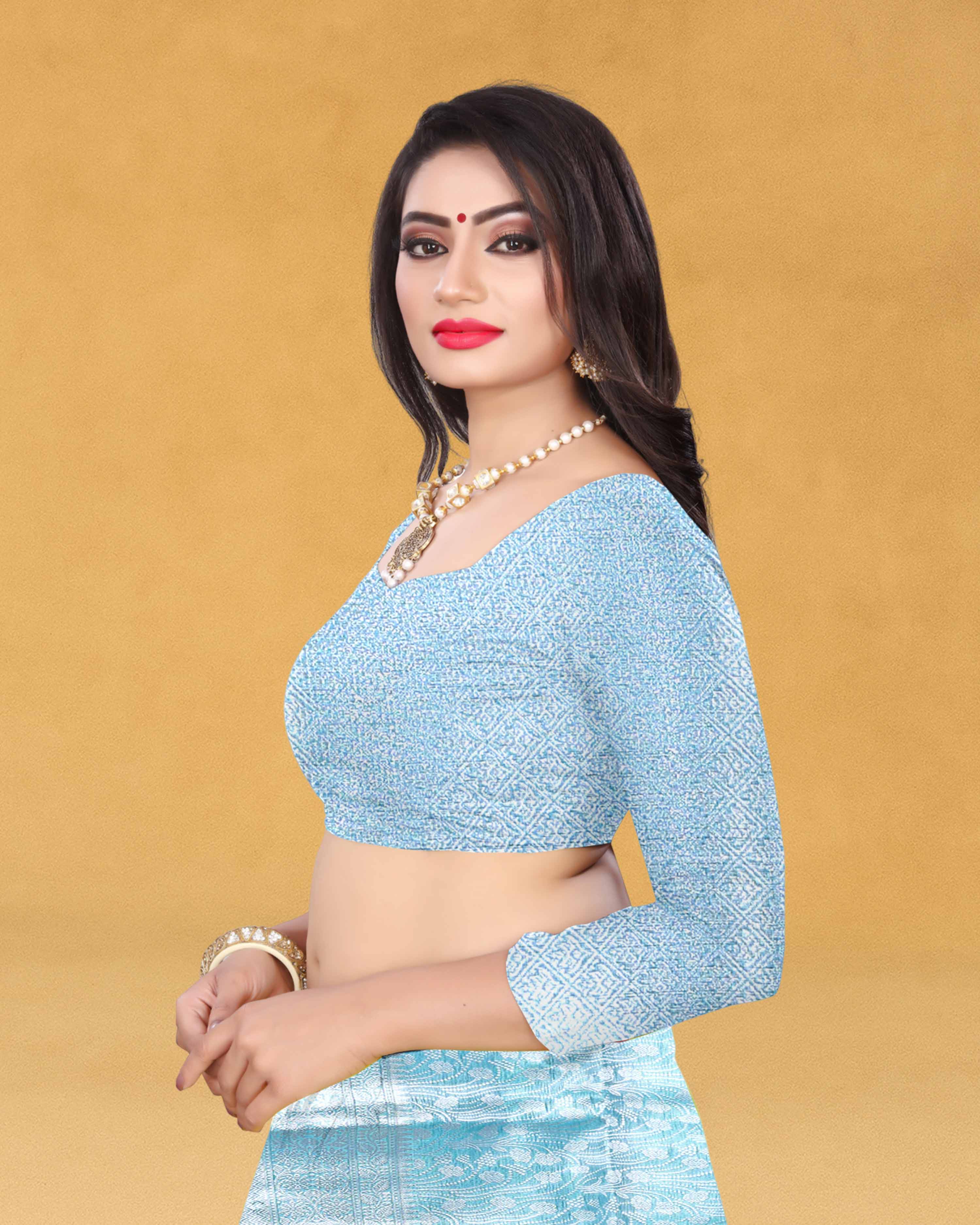 Women's Banarasi Traditional Tissue Saree - Preethi Blue