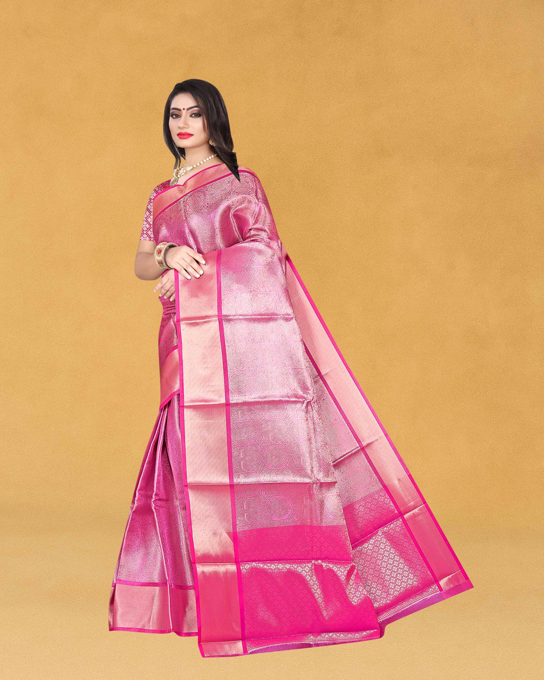 Women's Banarasi Traditional Tissue Saree - Pink