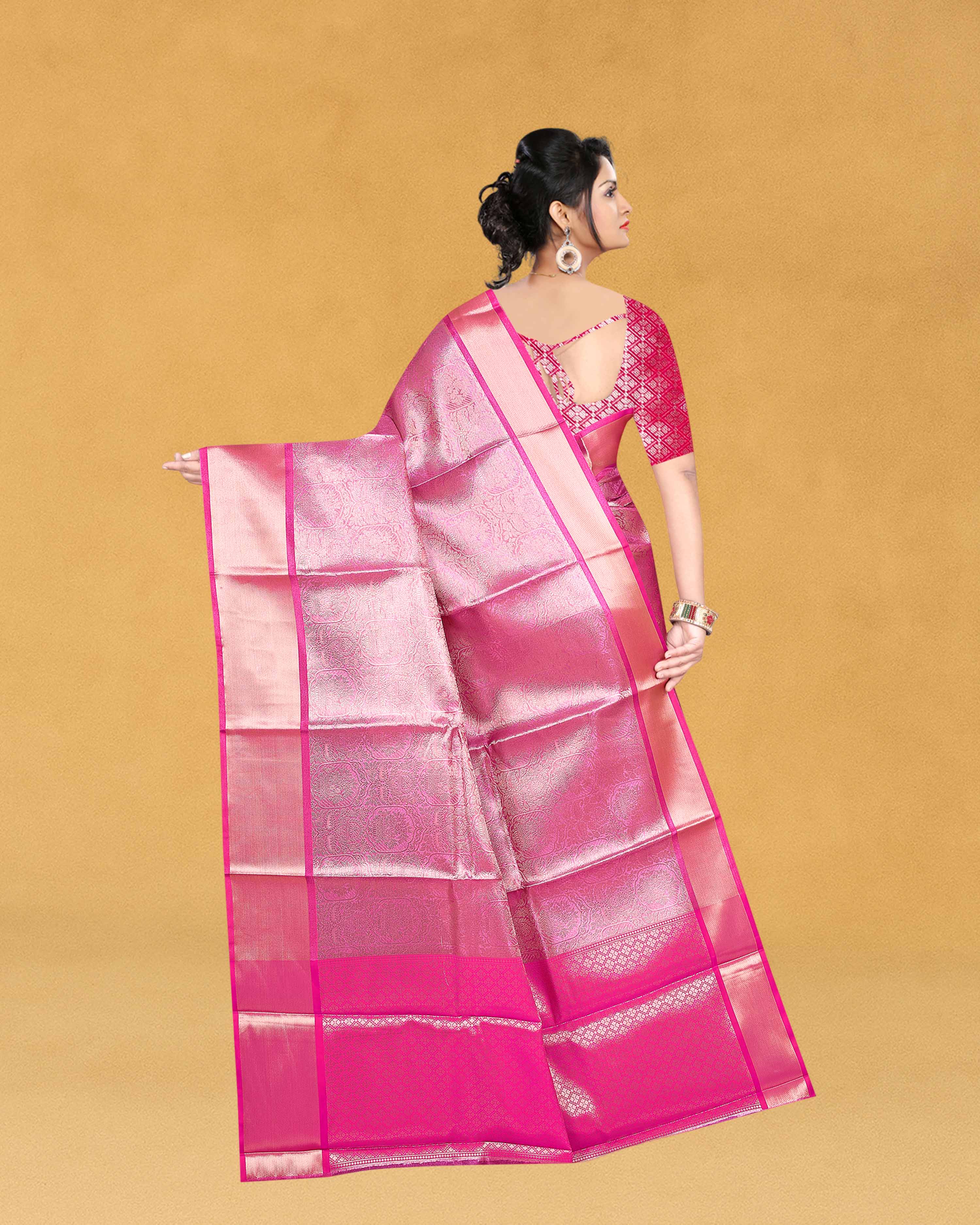 Women's Banarasi Traditional Tissue Saree - Pink