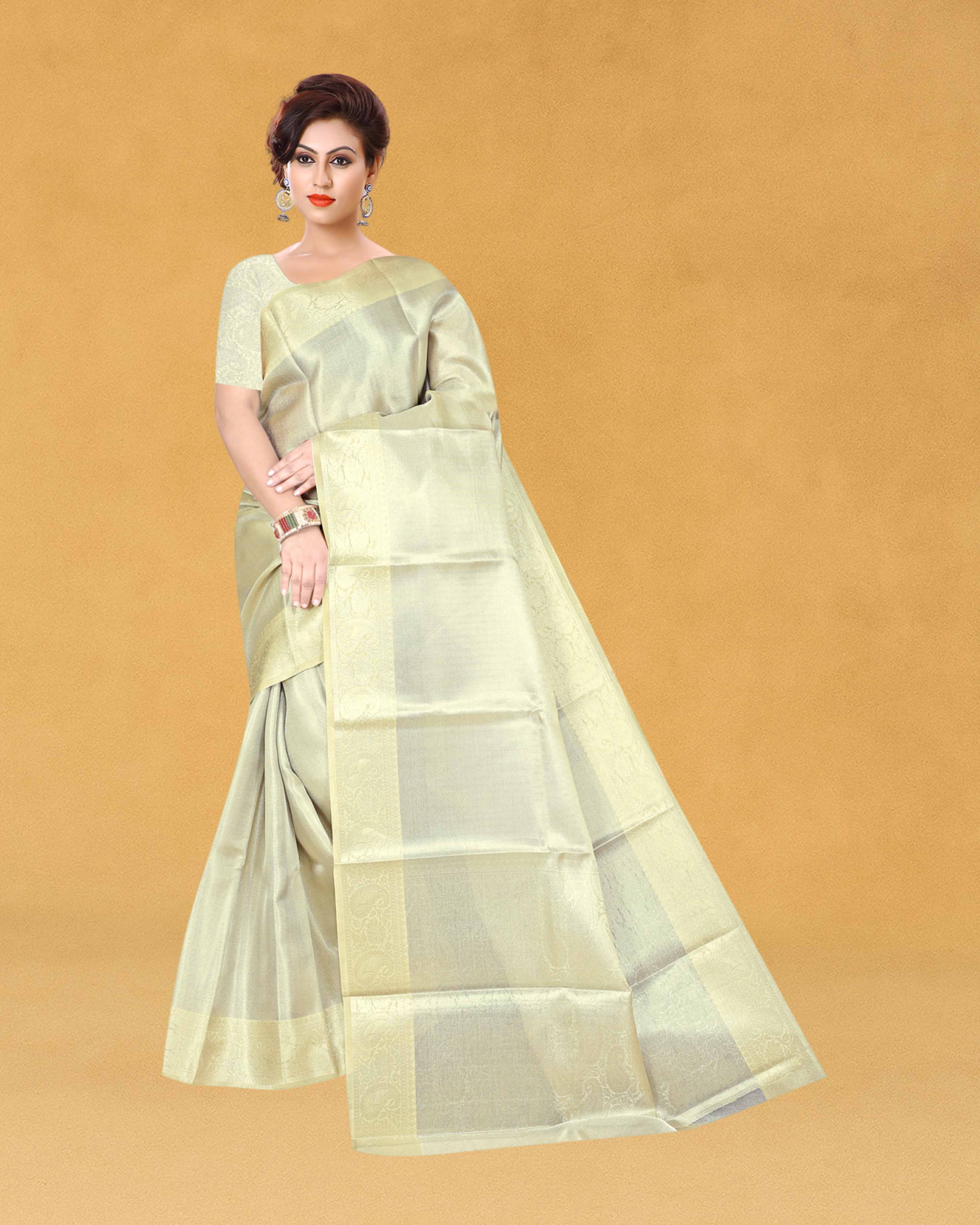 Women's Heavy Tissue Silk Silver Zari Saree with Blouse Piece