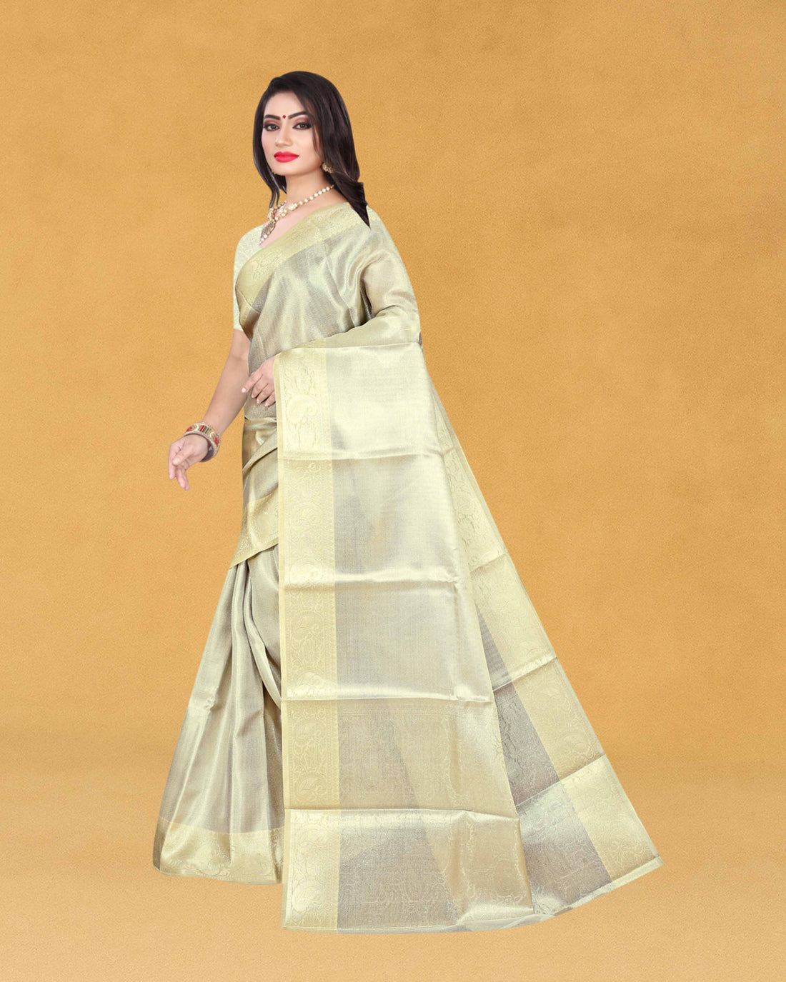 Women's Heavy Tissue Silk Silver Zari Saree with Blouse Piece