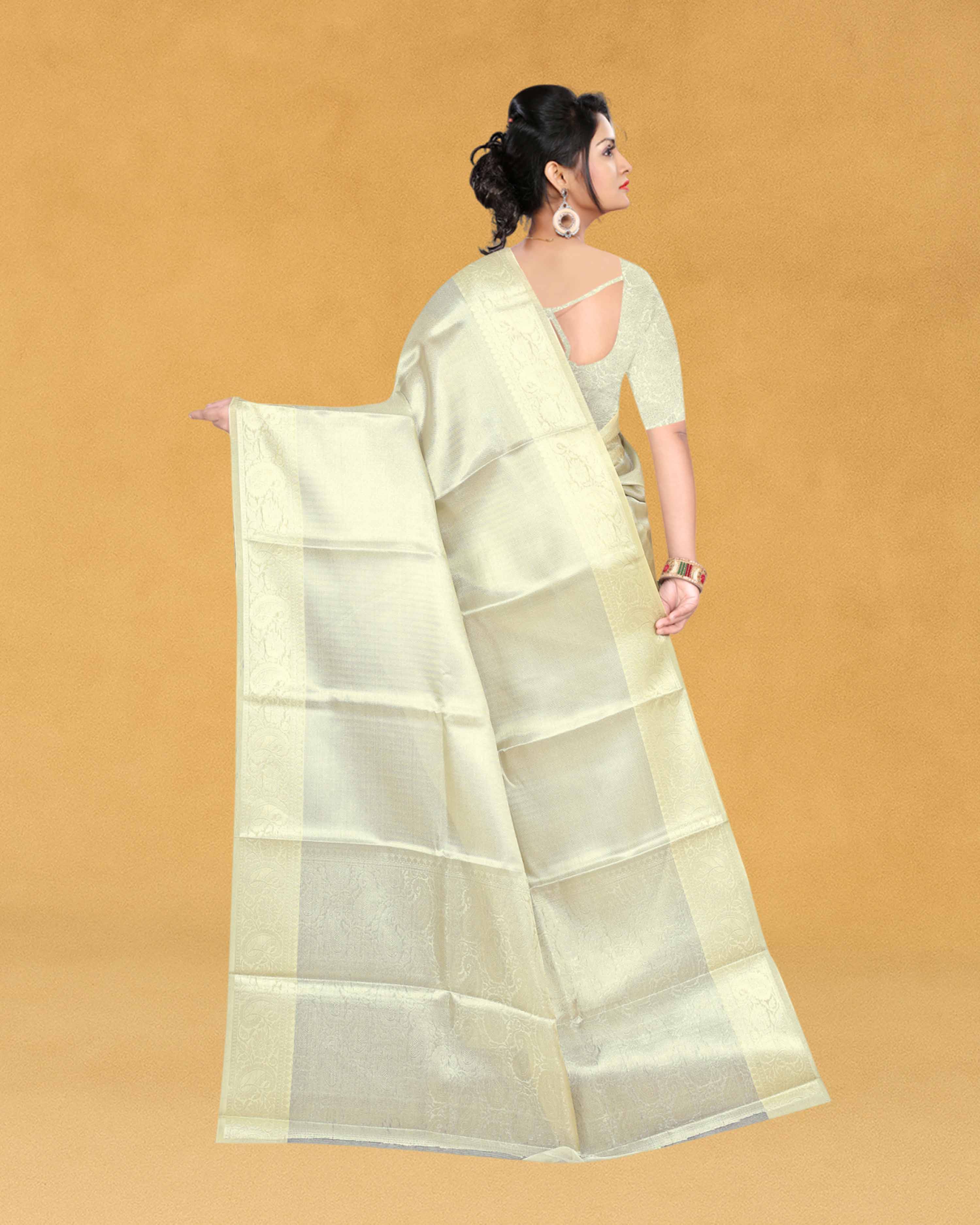 Women's Heavy Tissue Silk Silver Zari Saree with Blouse Piece