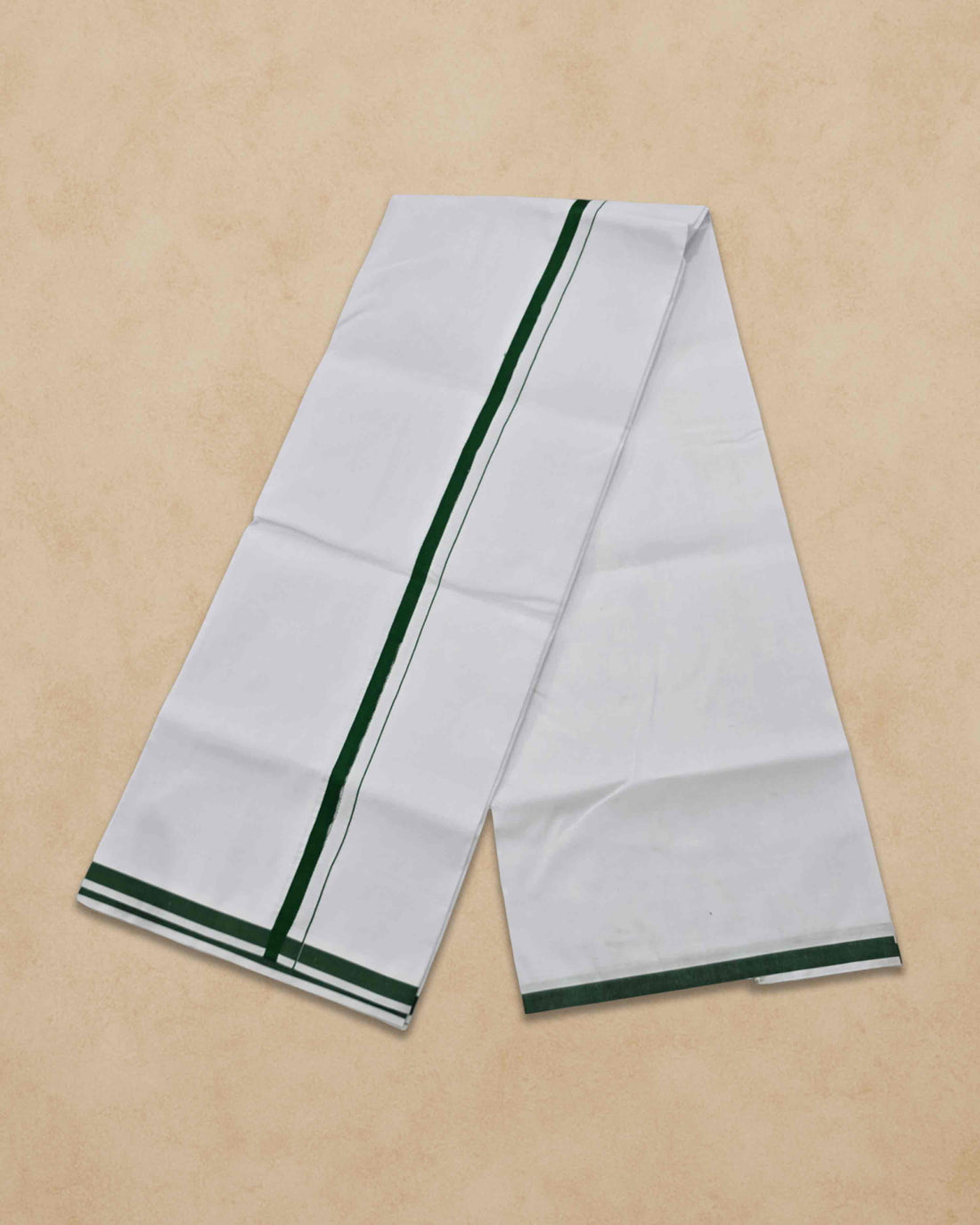 Pure Cotton White Dhoti With Colour Big Border for Men's | Dhoti for Pooja, Weddings and Other Festive Occasions - Bottle Green