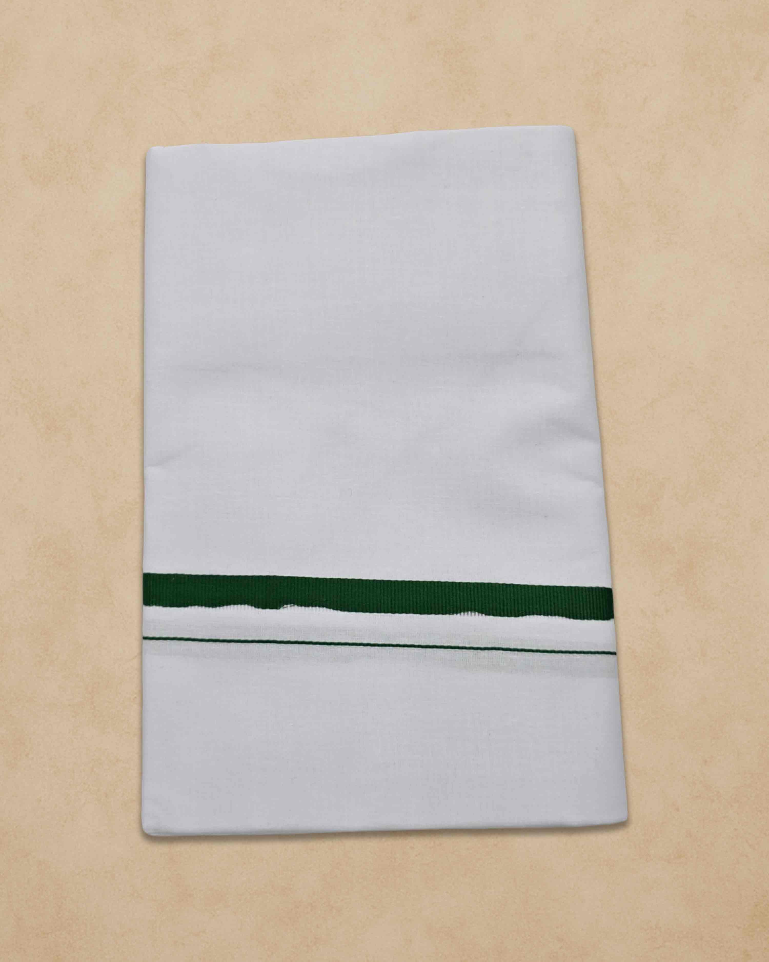 Pure Cotton White Dhoti With Colour Big Border for Men's | Dhoti for Pooja, Weddings and Other Festive Occasions - Bottle Green