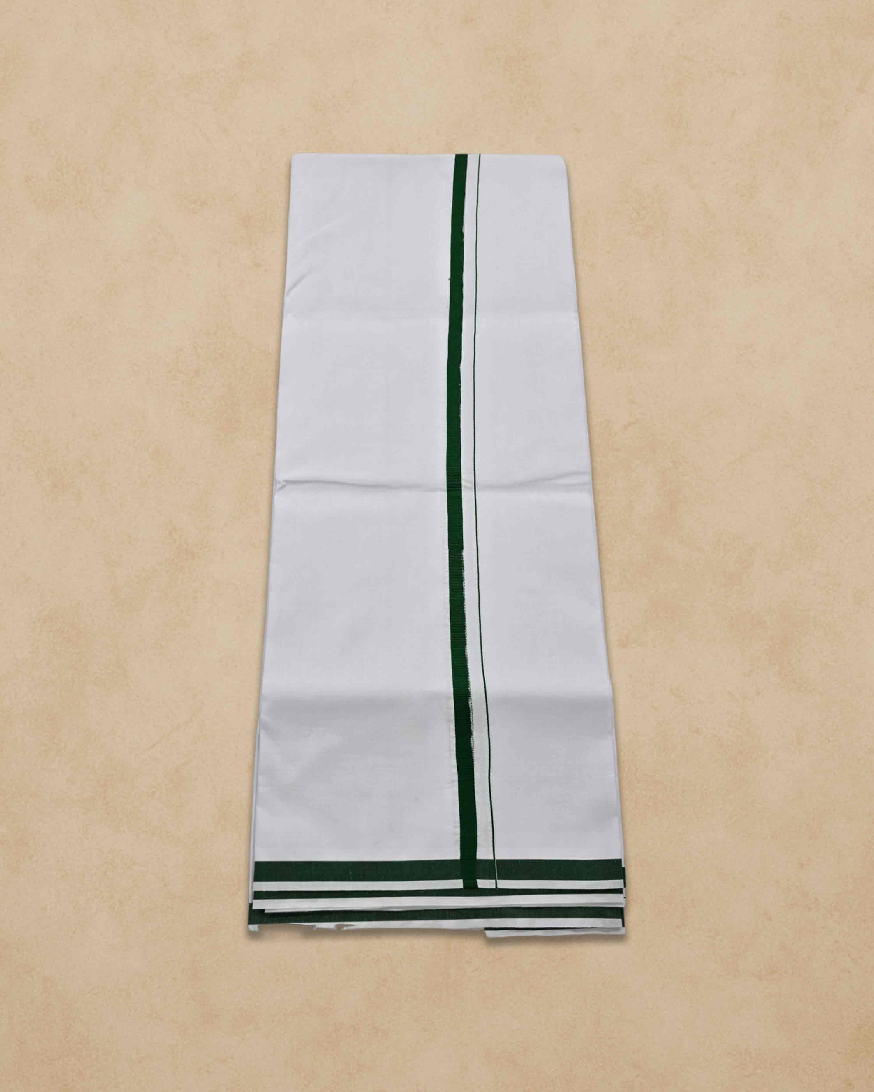 Pure Cotton White Dhoti With Colour Big Border for Men's | Dhoti for Pooja, Weddings and Other Festive Occasions - Bottle Green