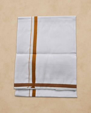 Pure Cotton White Dhoti With Colour Big Border for Men's | Dhoti for Pooja, Weddings and Other Festive Occasions - Brown