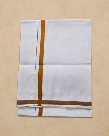 Pure Cotton White Dhoti With Colour Big Border for Men's | Dhoti for Pooja, Weddings and Other Festive Occasions - Brown