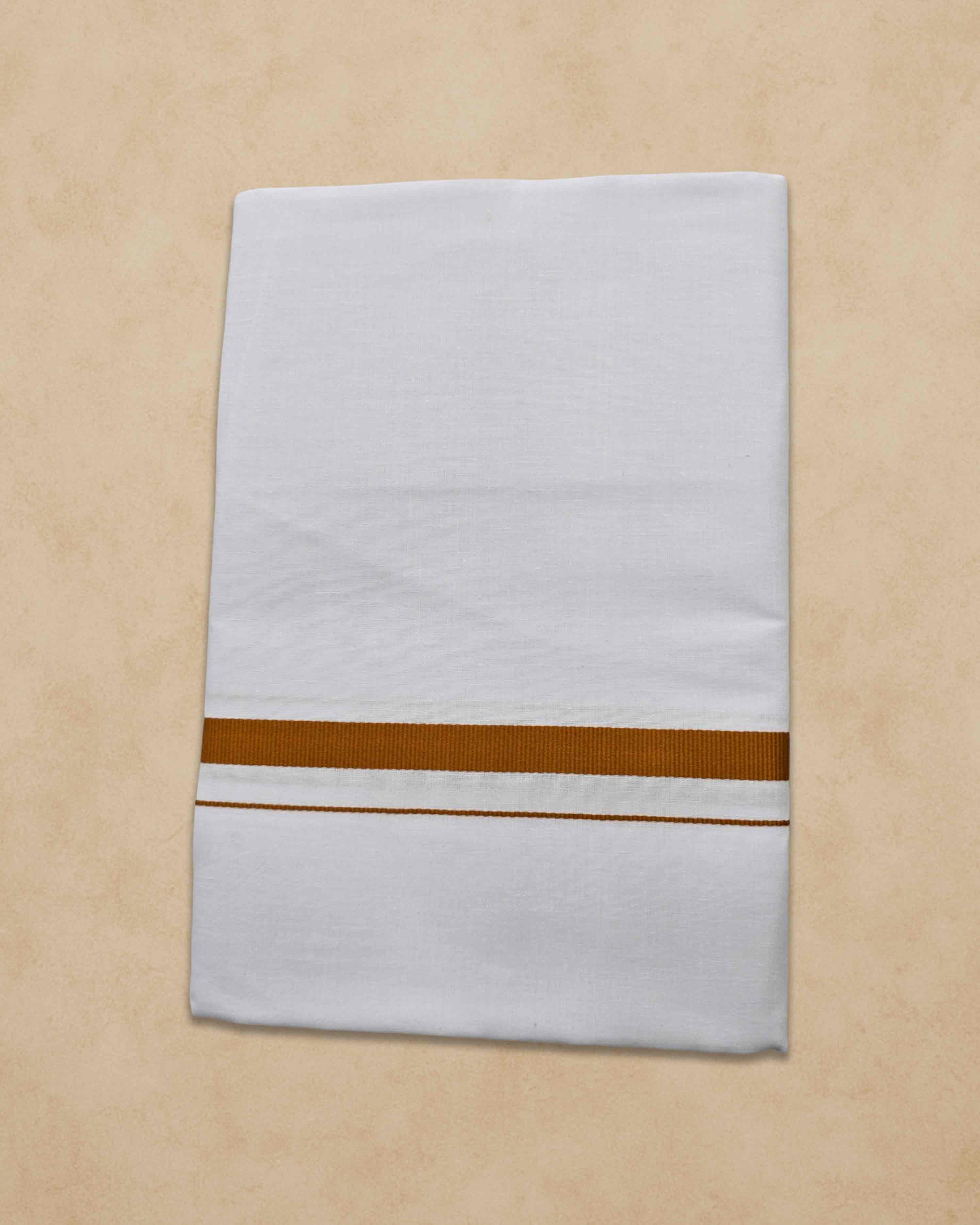 Pure Cotton White Dhoti With Colour Big Border for Men's | Dhoti for Pooja, Weddings and Other Festive Occasions - Brown