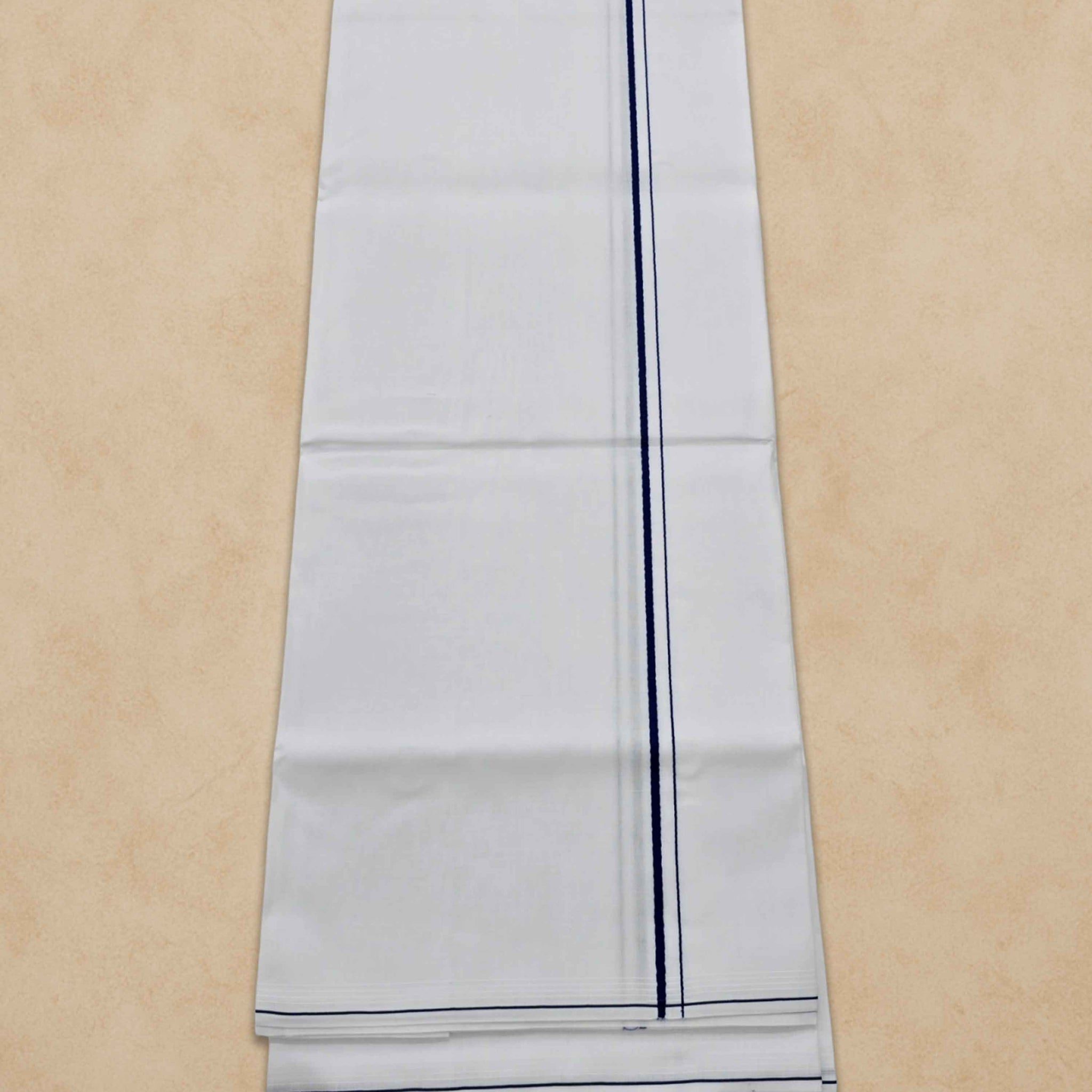 Pure Cotton White Dhoti With Colour small Border for Men's | Dhoti for Pooja, Weddings and Other Festive Occasions - Dark blue