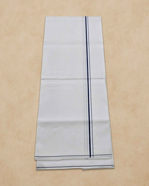 Pure Cotton White Dhoti With Colour small Border for Men's | Dhoti for Pooja, Weddings and Other Festive Occasions - Dark blue