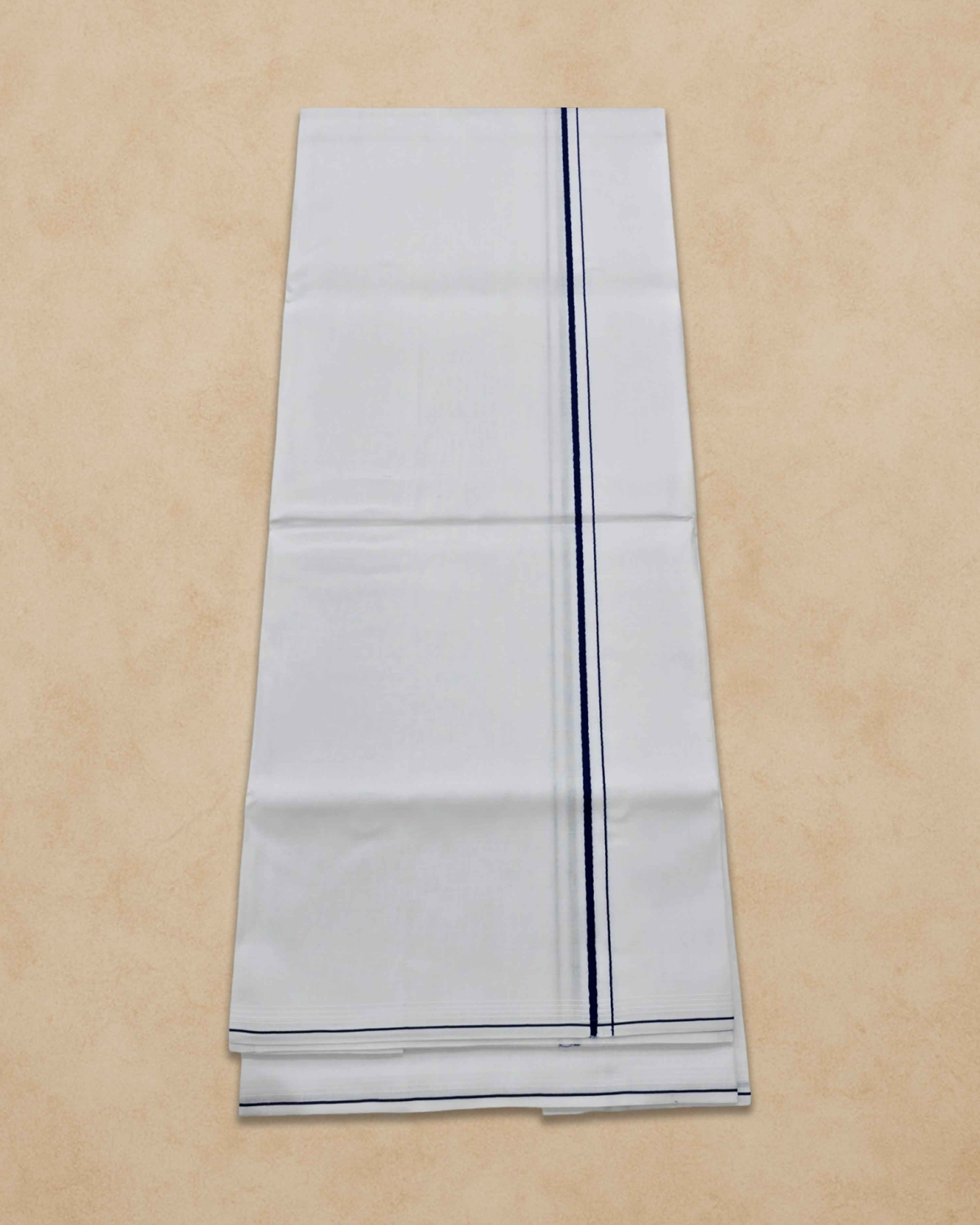 Pure Cotton White Dhoti With Colour small Border for Men's | Dhoti for Pooja, Weddings and Other Festive Occasions - Dark blue