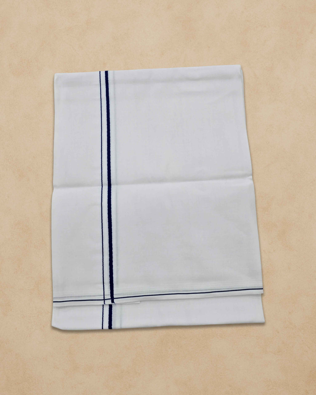 Pure Cotton White Dhoti With Colour small Border for Men's | Dhoti for Pooja, Weddings and Other Festive Occasions - Dark blue