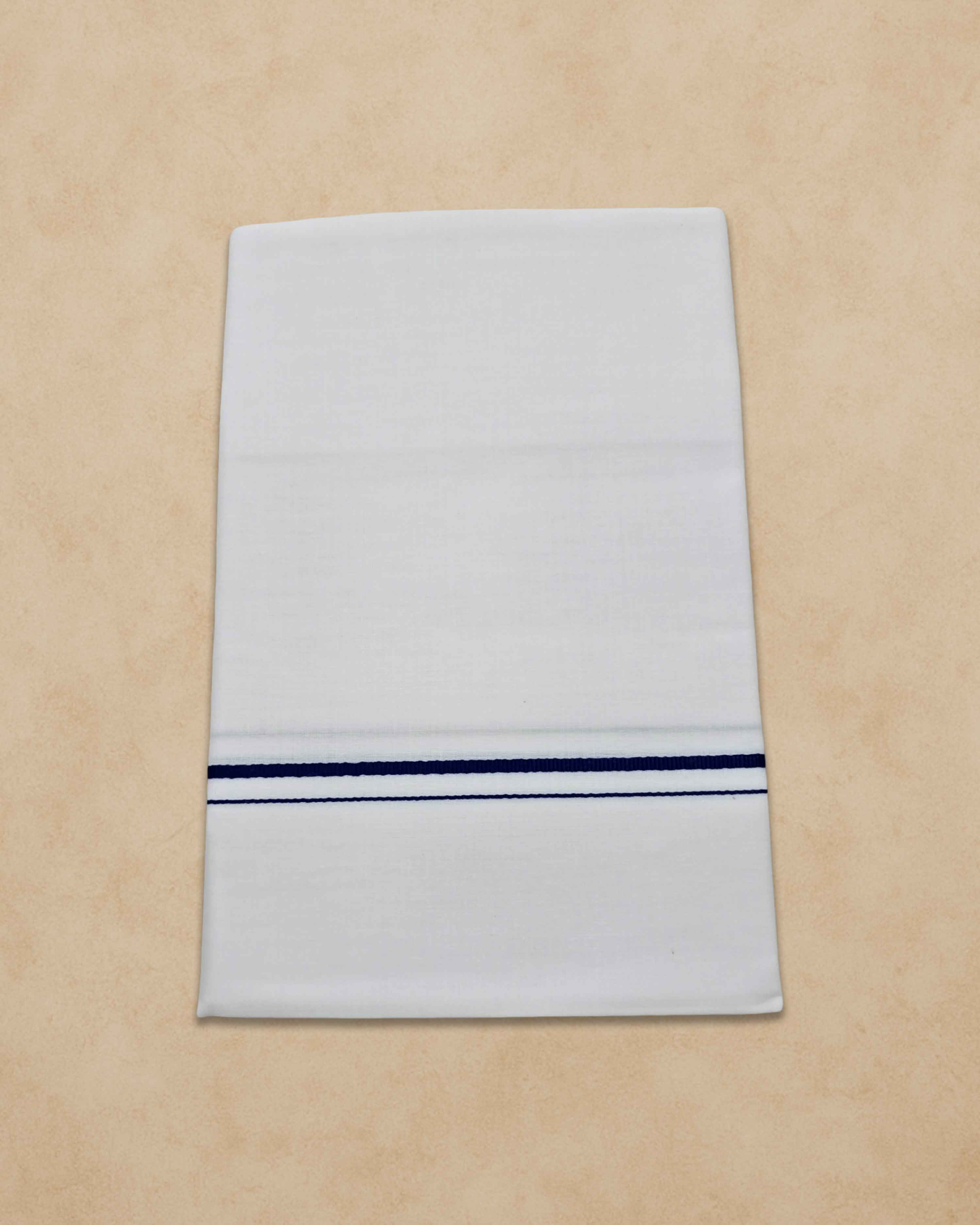 Pure Cotton White Dhoti With Colour small Border for Men's | Dhoti for Pooja, Weddings and Other Festive Occasions - Dark blue