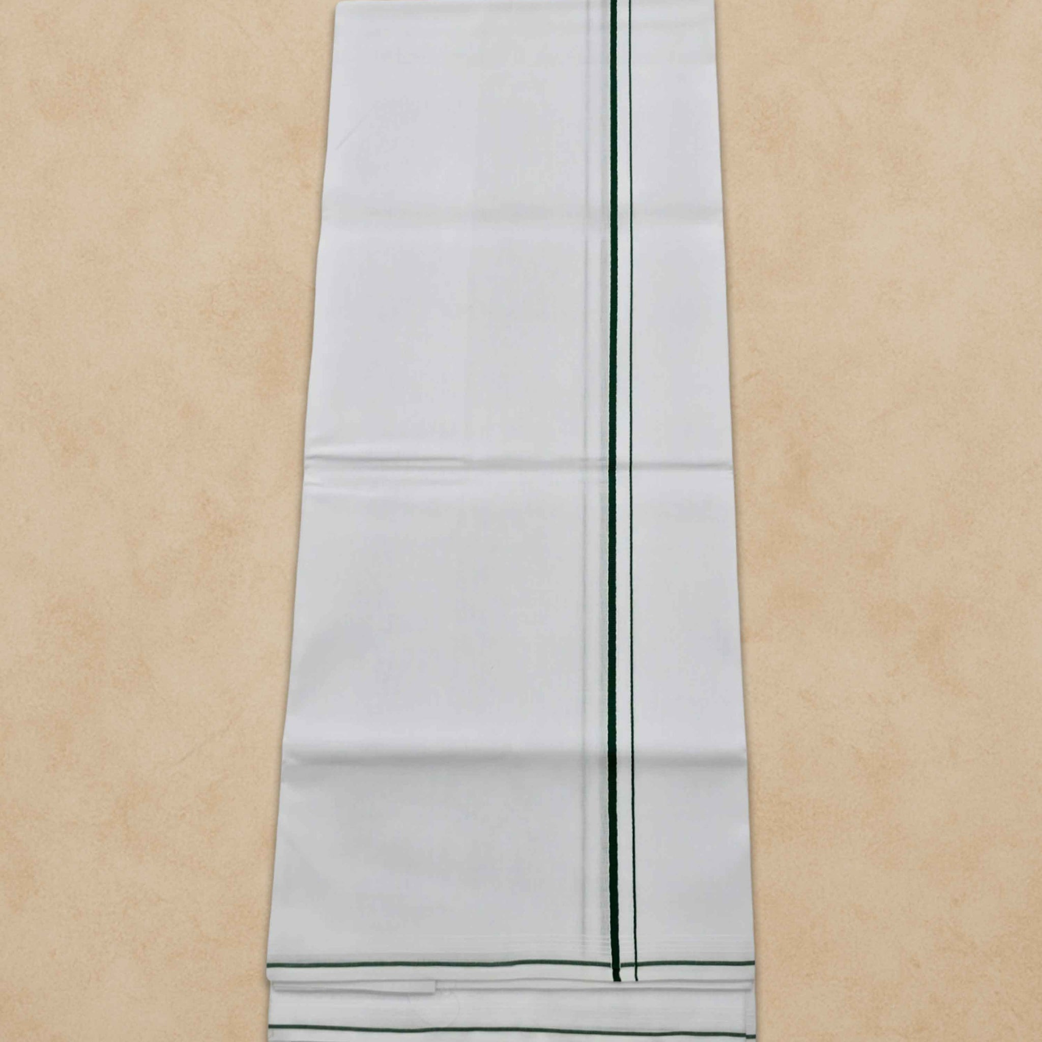 Pure Cotton White Dhoti With Colour small Border for Men's | Dhoti for Pooja, Weddings and Other Festive Occasions - Dark green